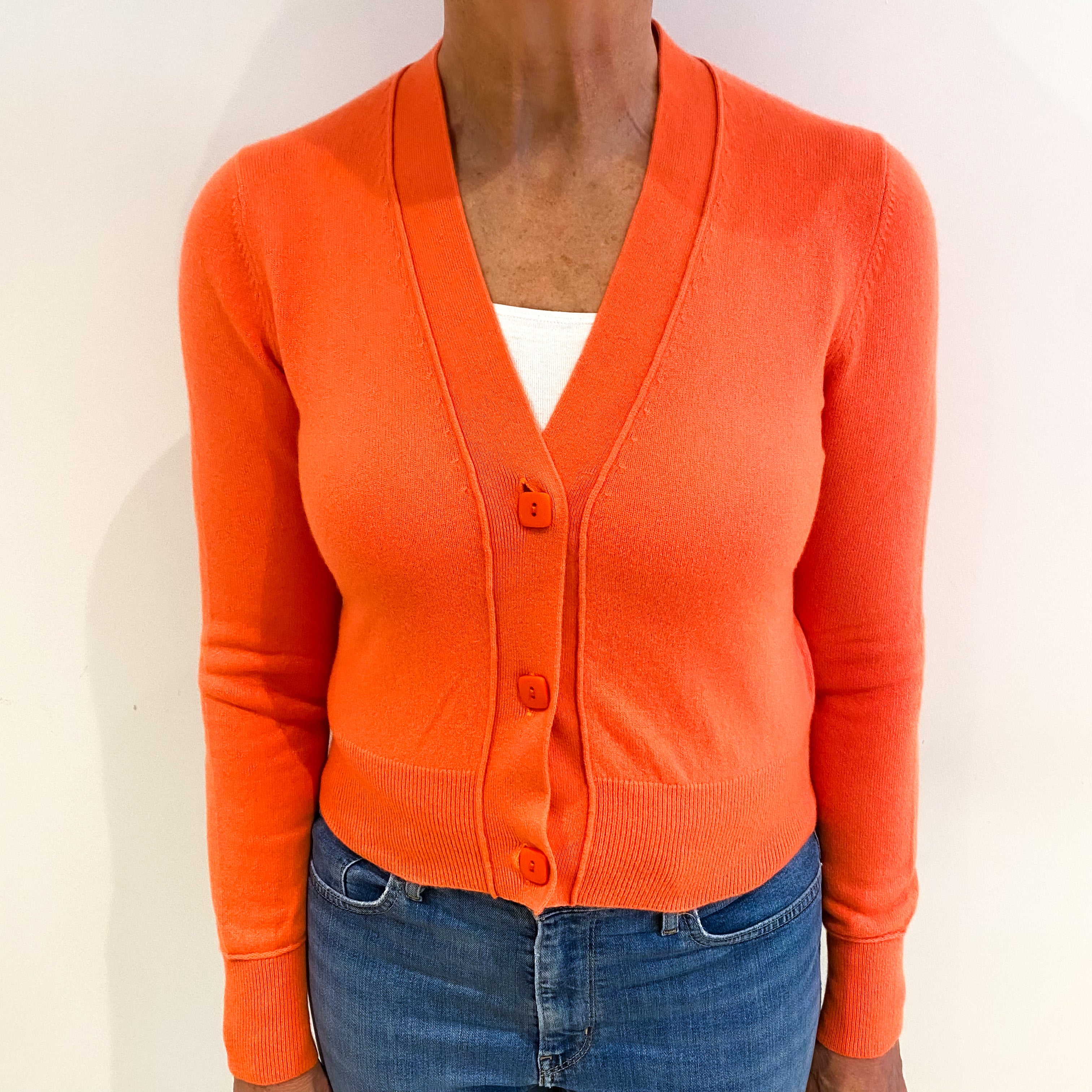 Neon Orange Cashmere V Neck Cardigan Medium