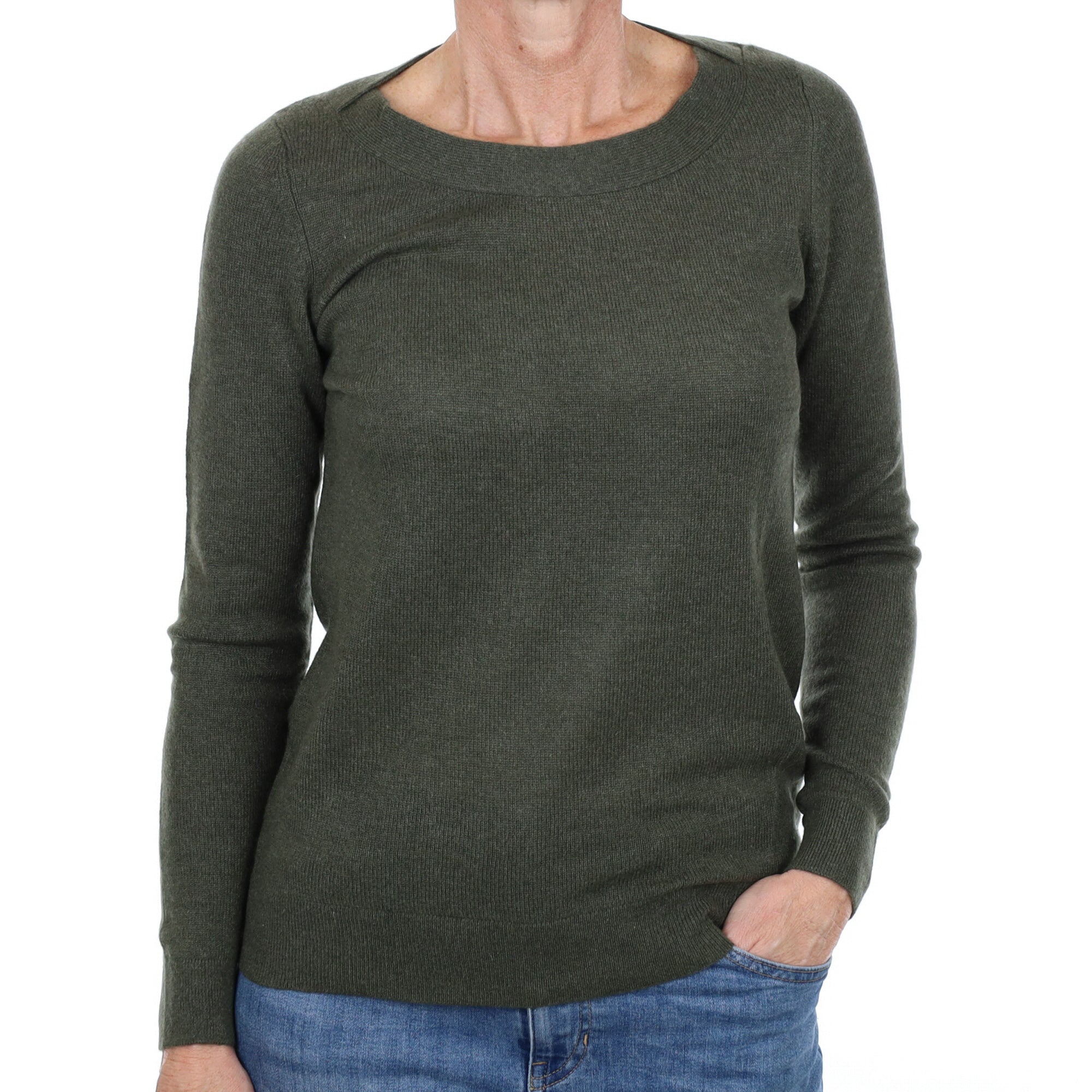 Khaki Green Cashmere Crew Neck Jumper Small