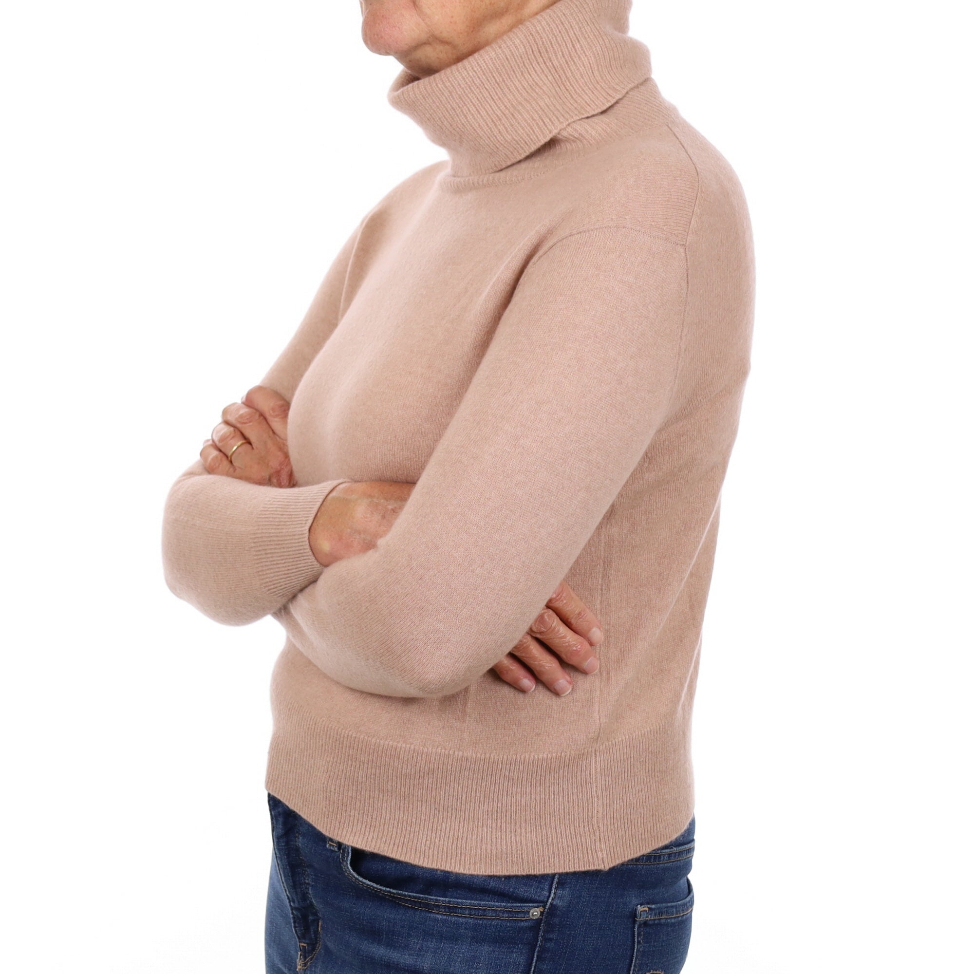 Blush Pink Cashmere Polo Neck Jumper Medium