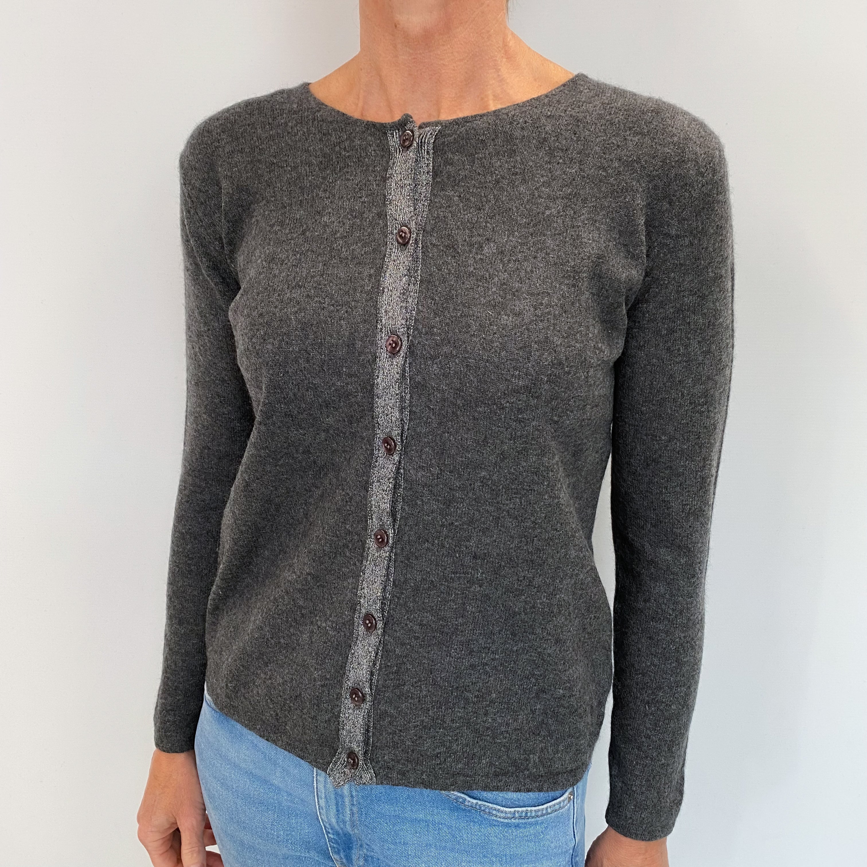 Slate Grey Cashmere Crew Neck Cardigan Small