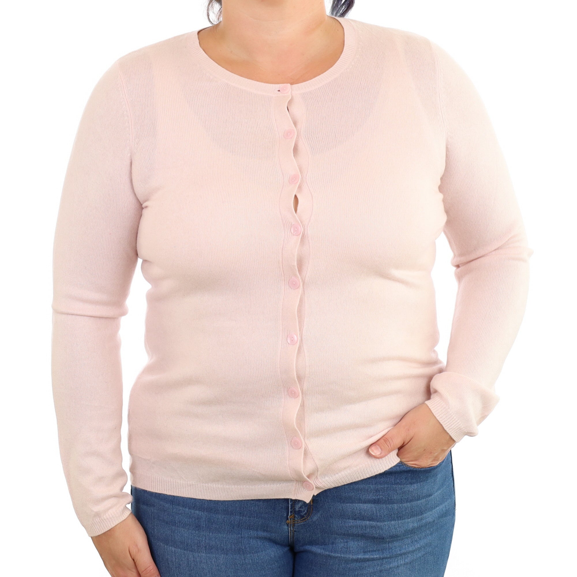 Ice Pink Cashmere Crew Neck Cardigan Large