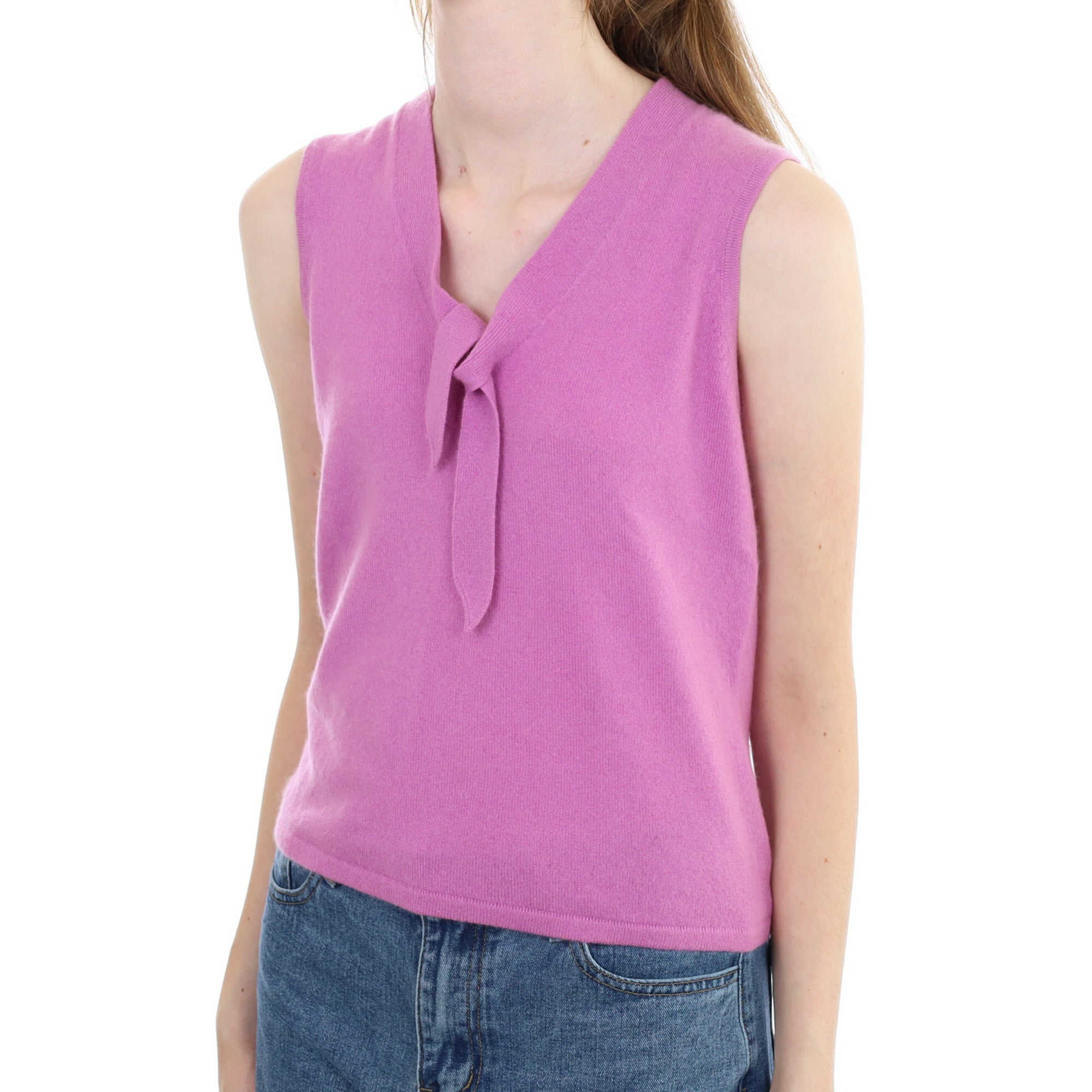 Mauve Purple Cashmere Neck Tie Sleeveless Jumper Extra Small