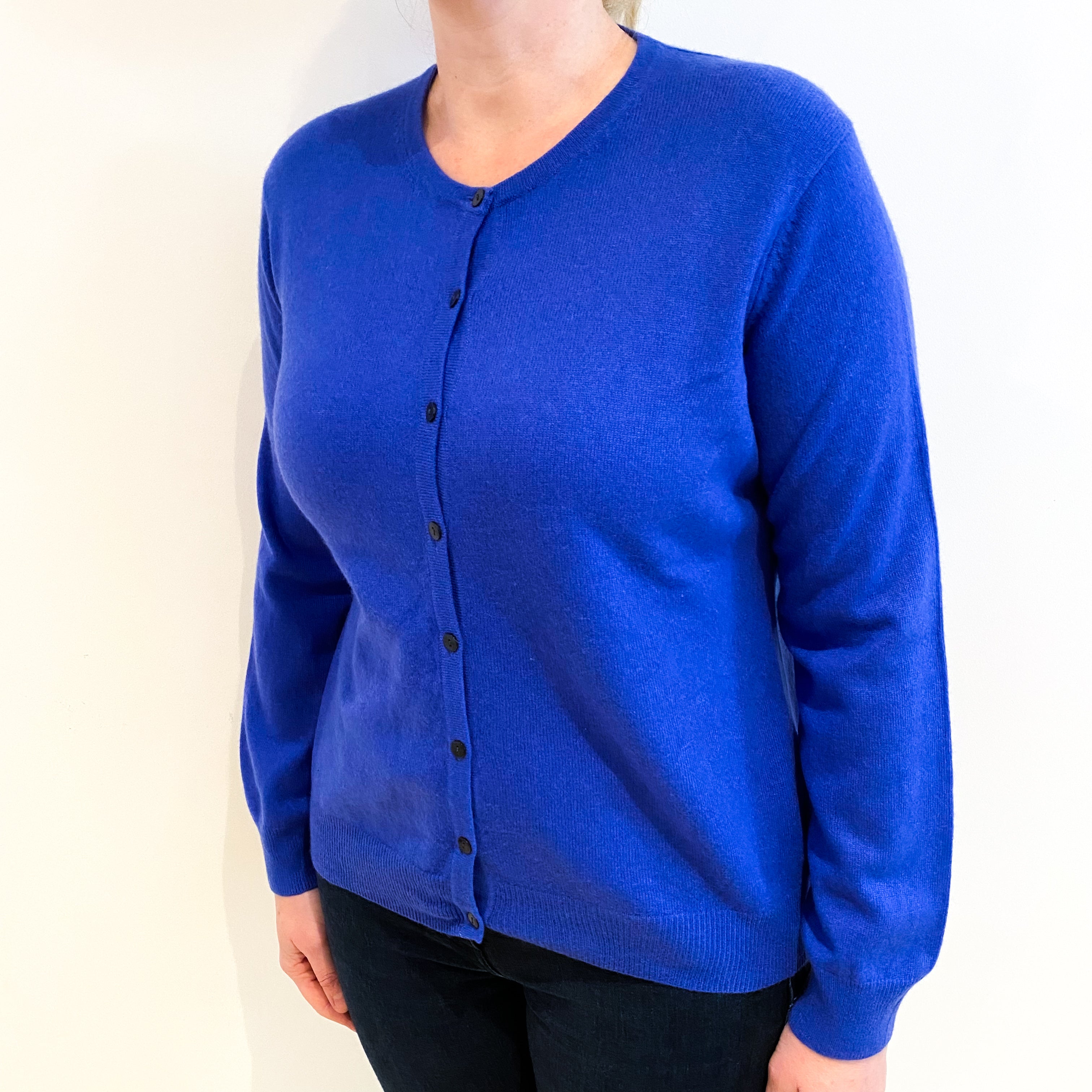 Cobalt Blue Cashmere Crew Neck Cardigan Large