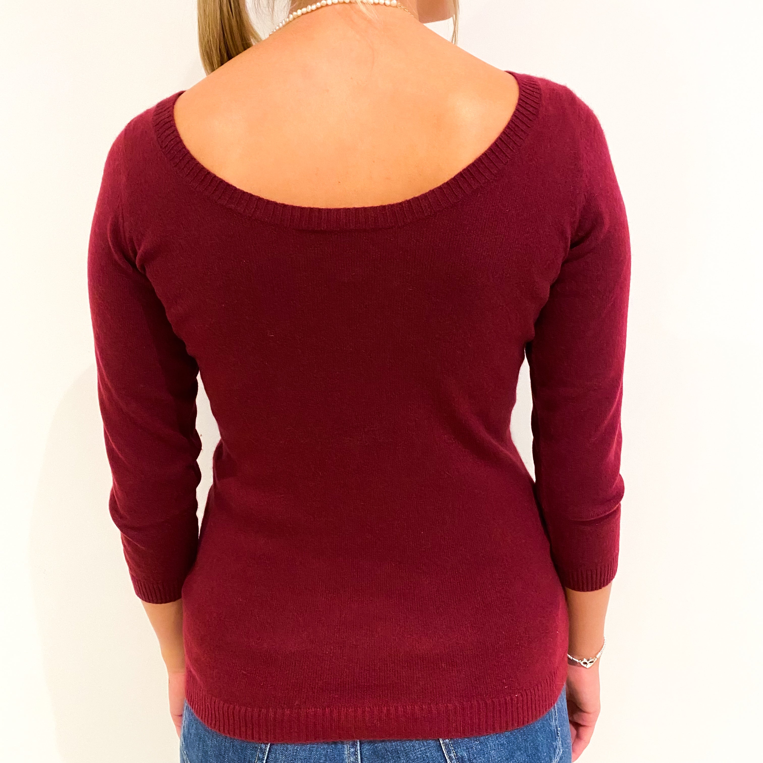 Burgundy Red Cashmere Scoop Neck Jumper Small