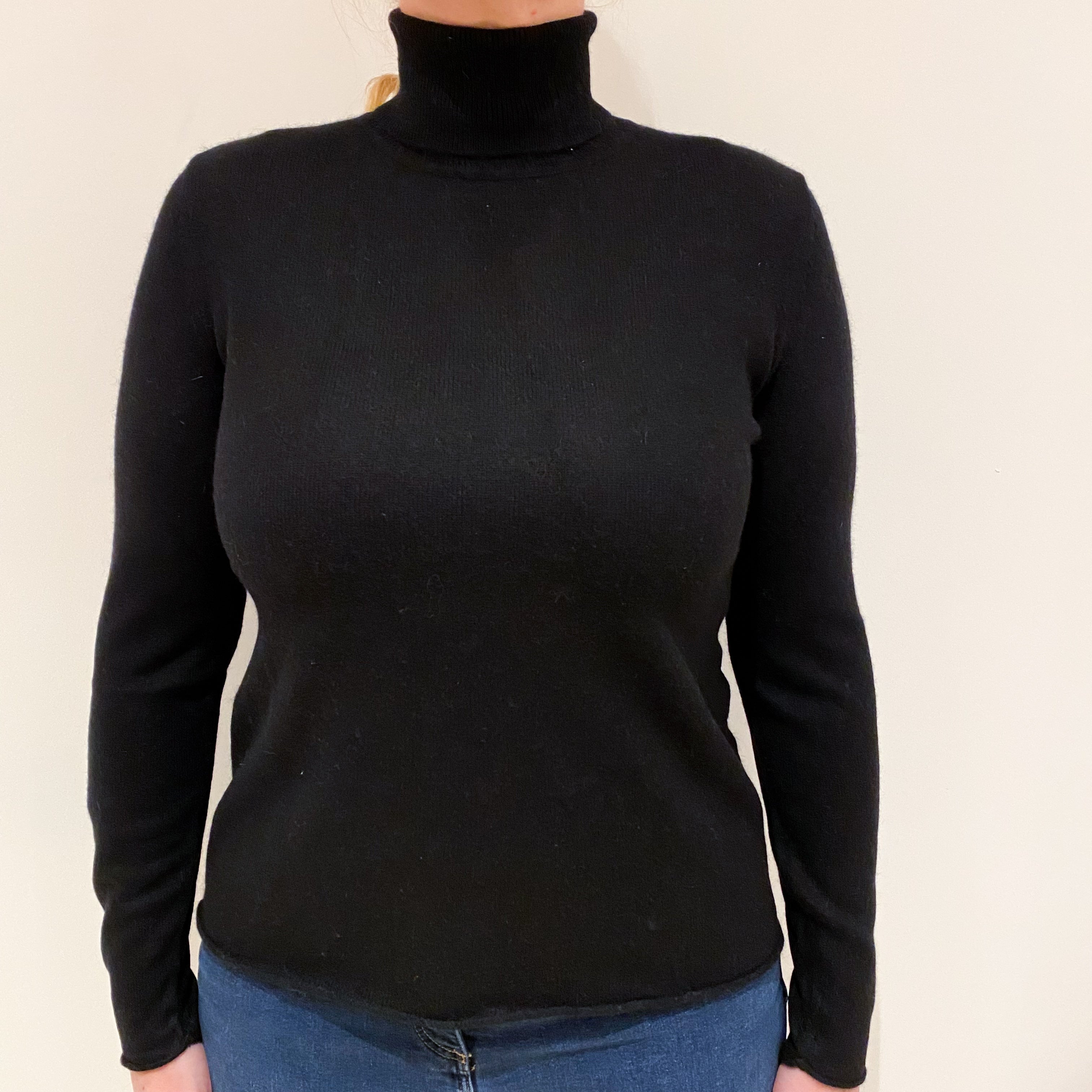 Black Boxy Cashmere Polo Neck Jumper Large