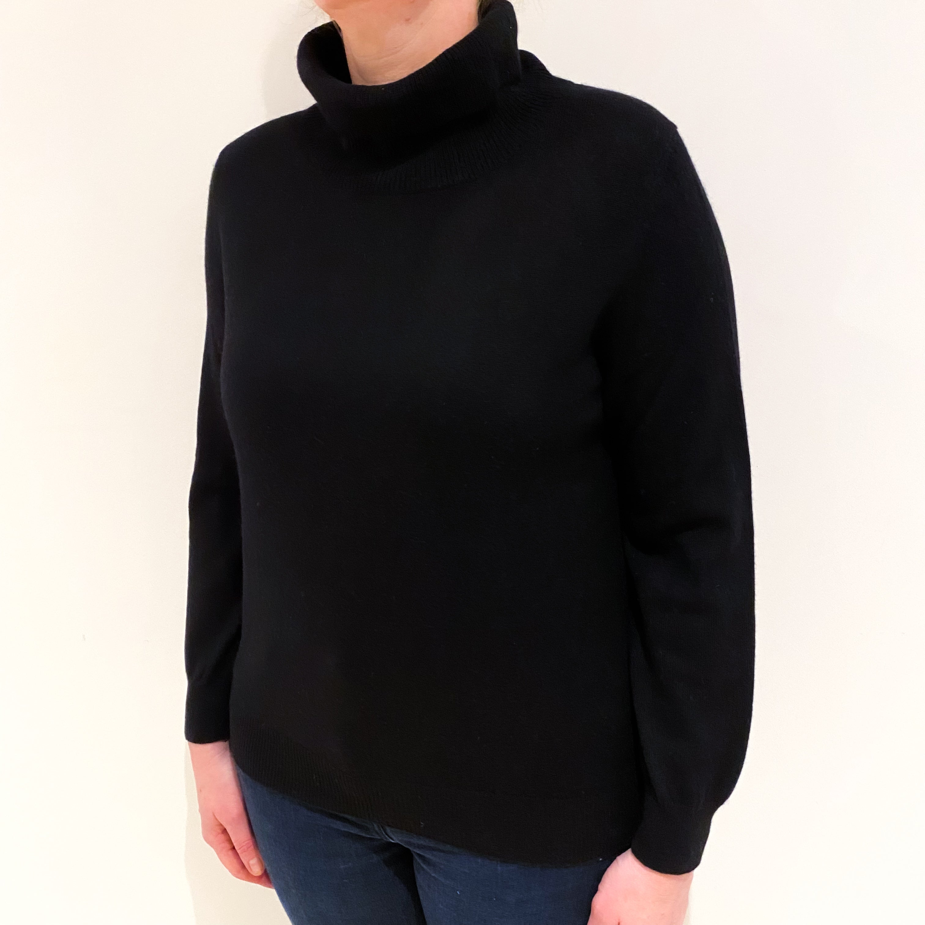 Black Cashmere Polo Neck Jumper Large