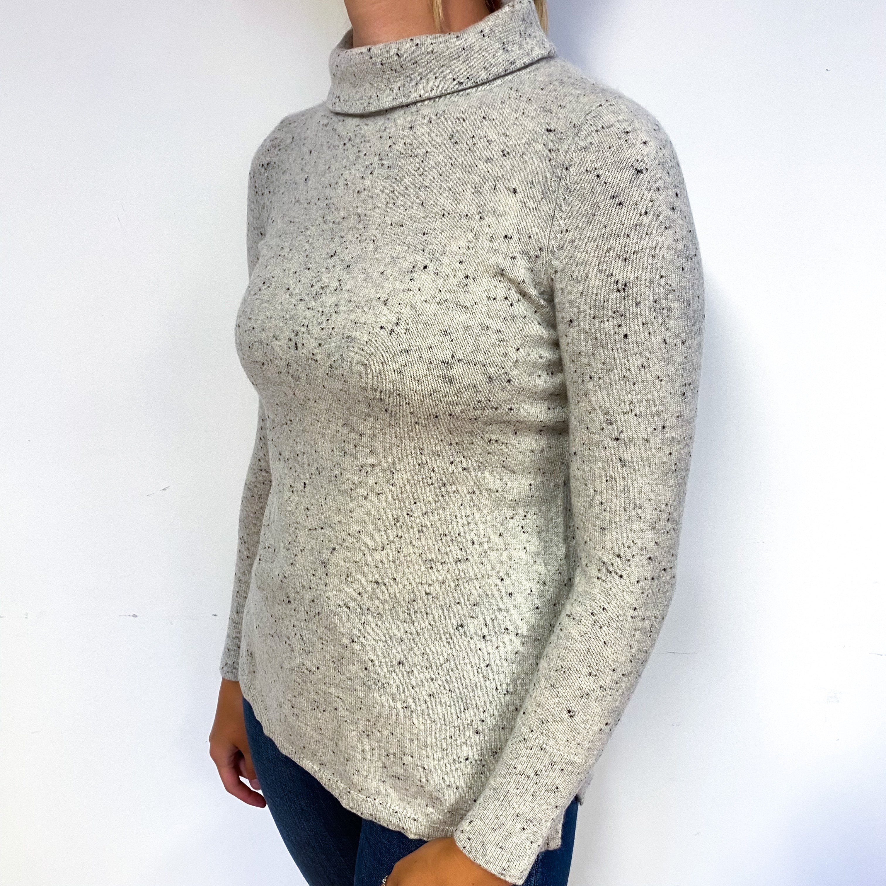Smoke Grey Fleck Cashmere Funnel Neck Jumper Small/Petite