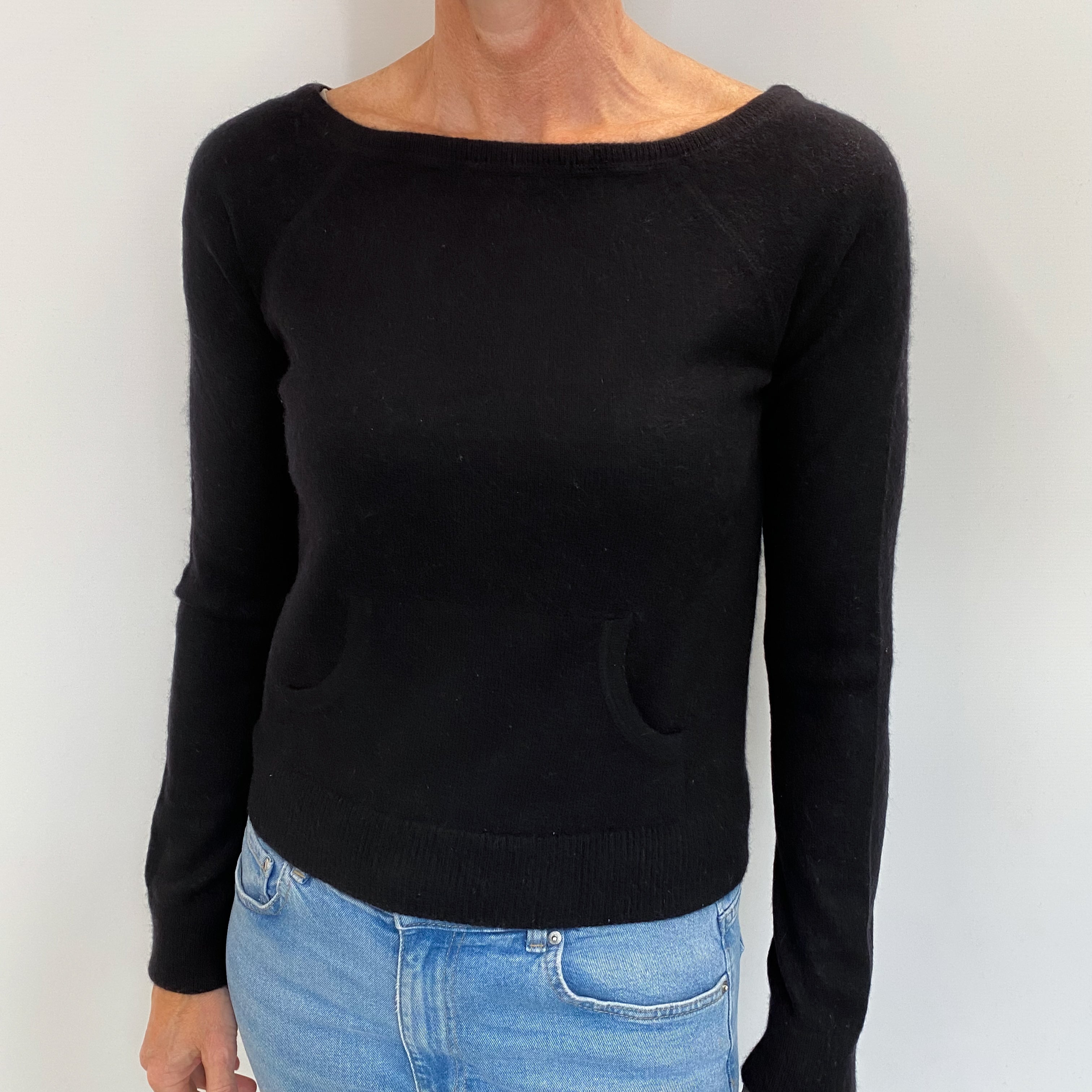 Black Cashmere Slash Neck Jumper Small