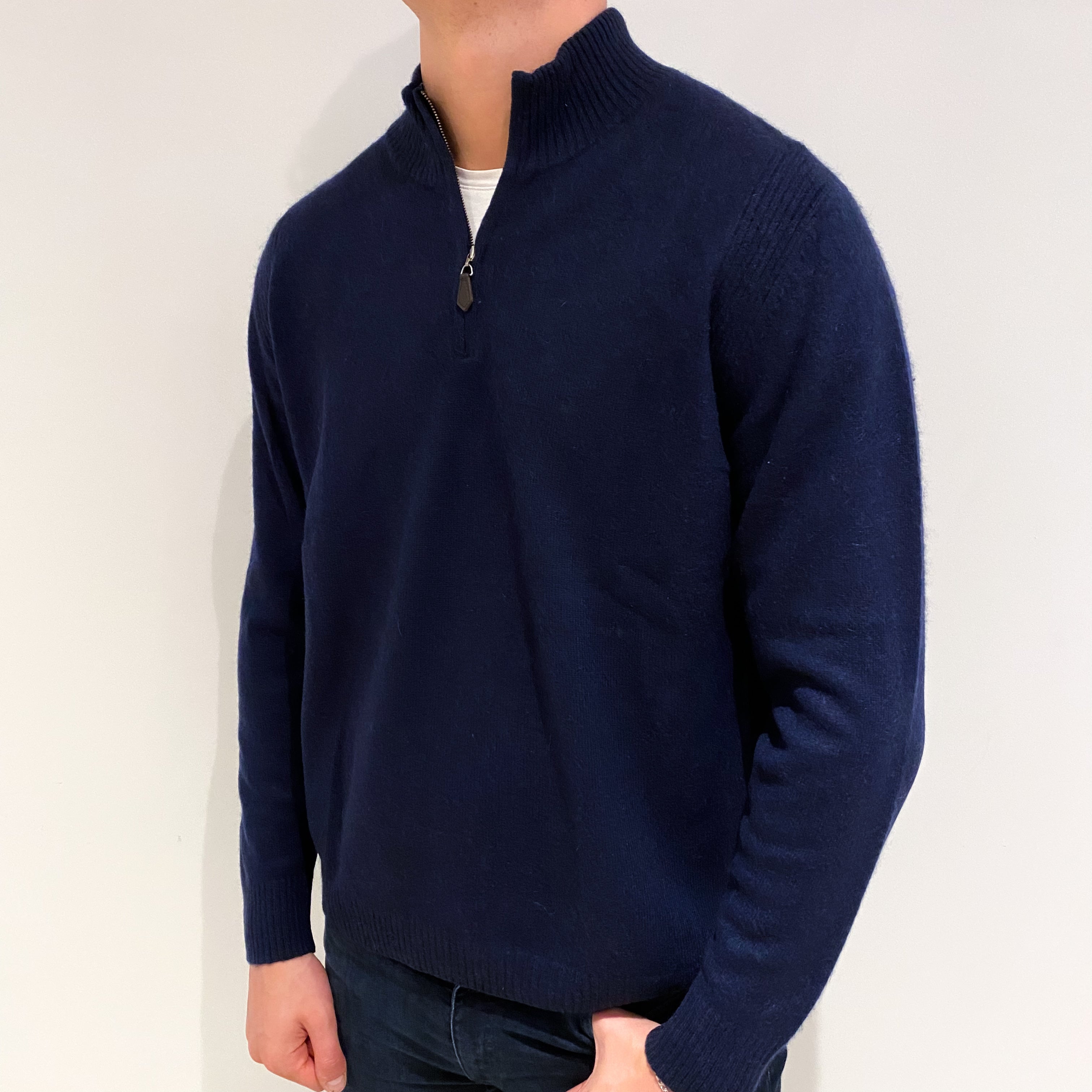 Men's Navy Cashmere Turtle Neck Jumper XL