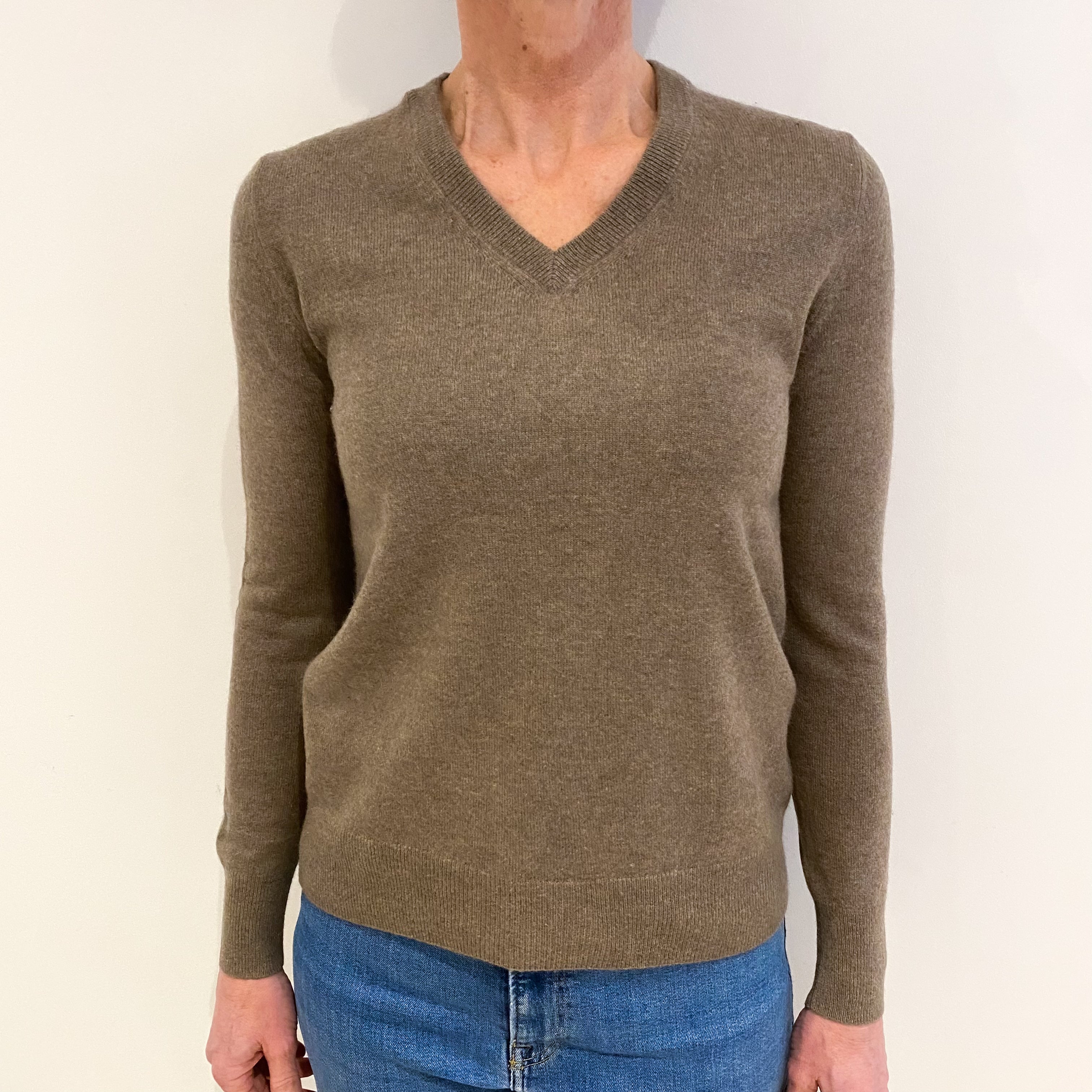 Mocha Brown Cashmere V Neck Jumper Small