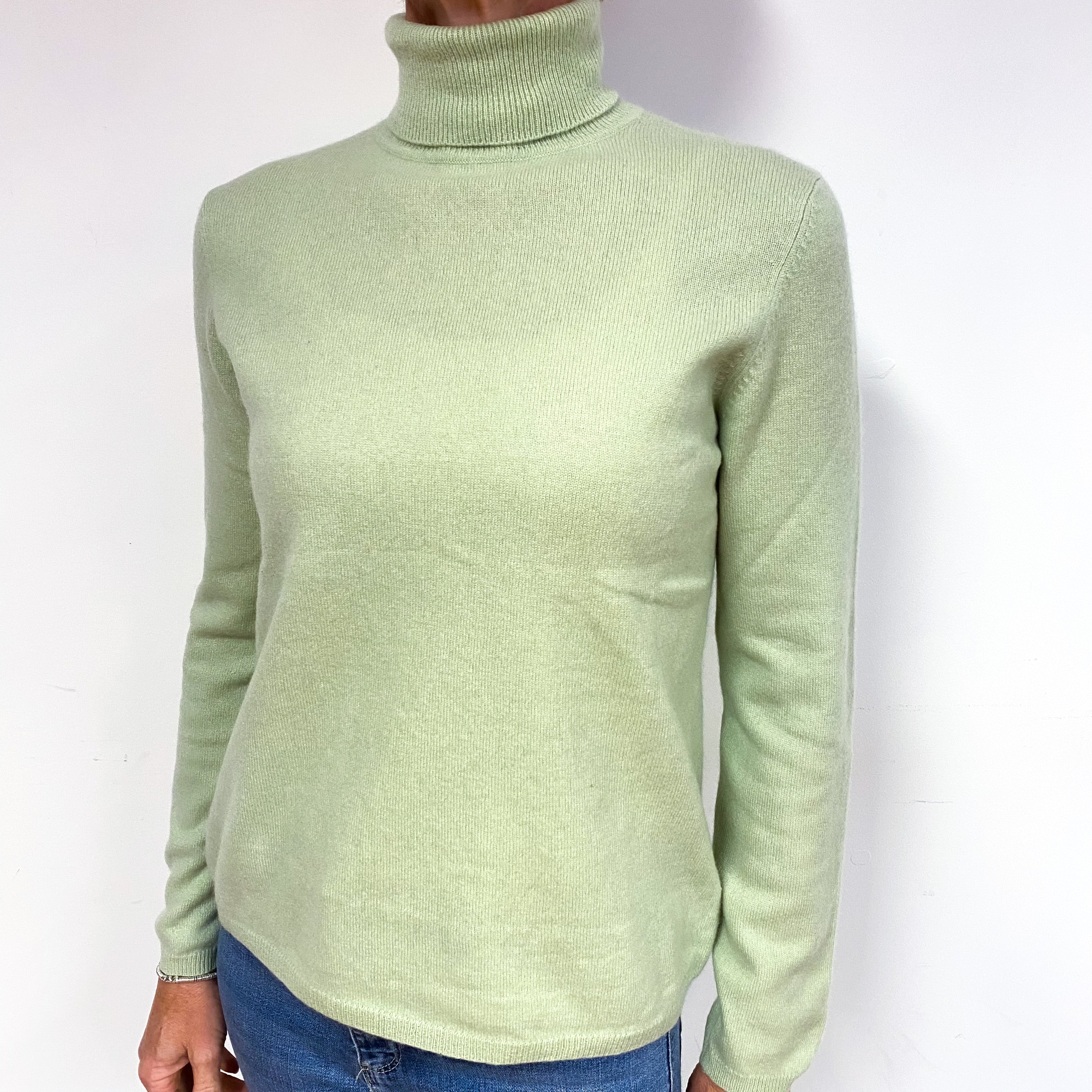 Chicory Green Cashmere Polo Neck Jumper Medium