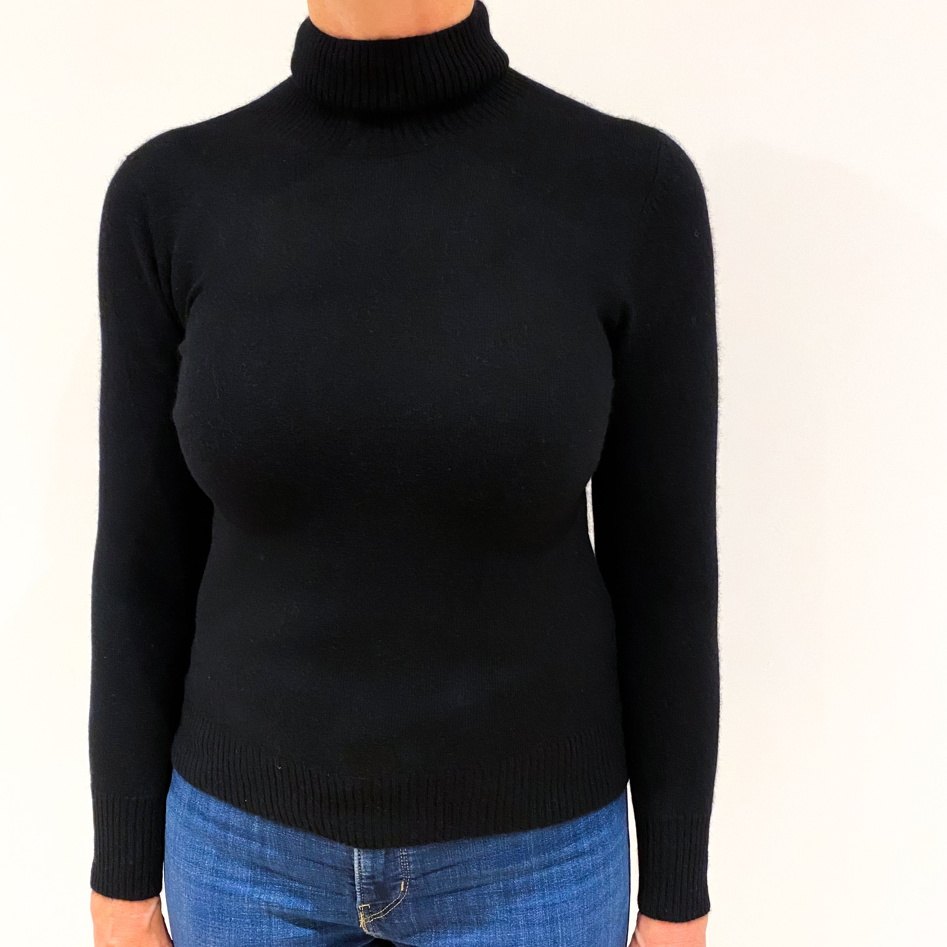 Vintage Black Cashmere Polo Neck Jumper