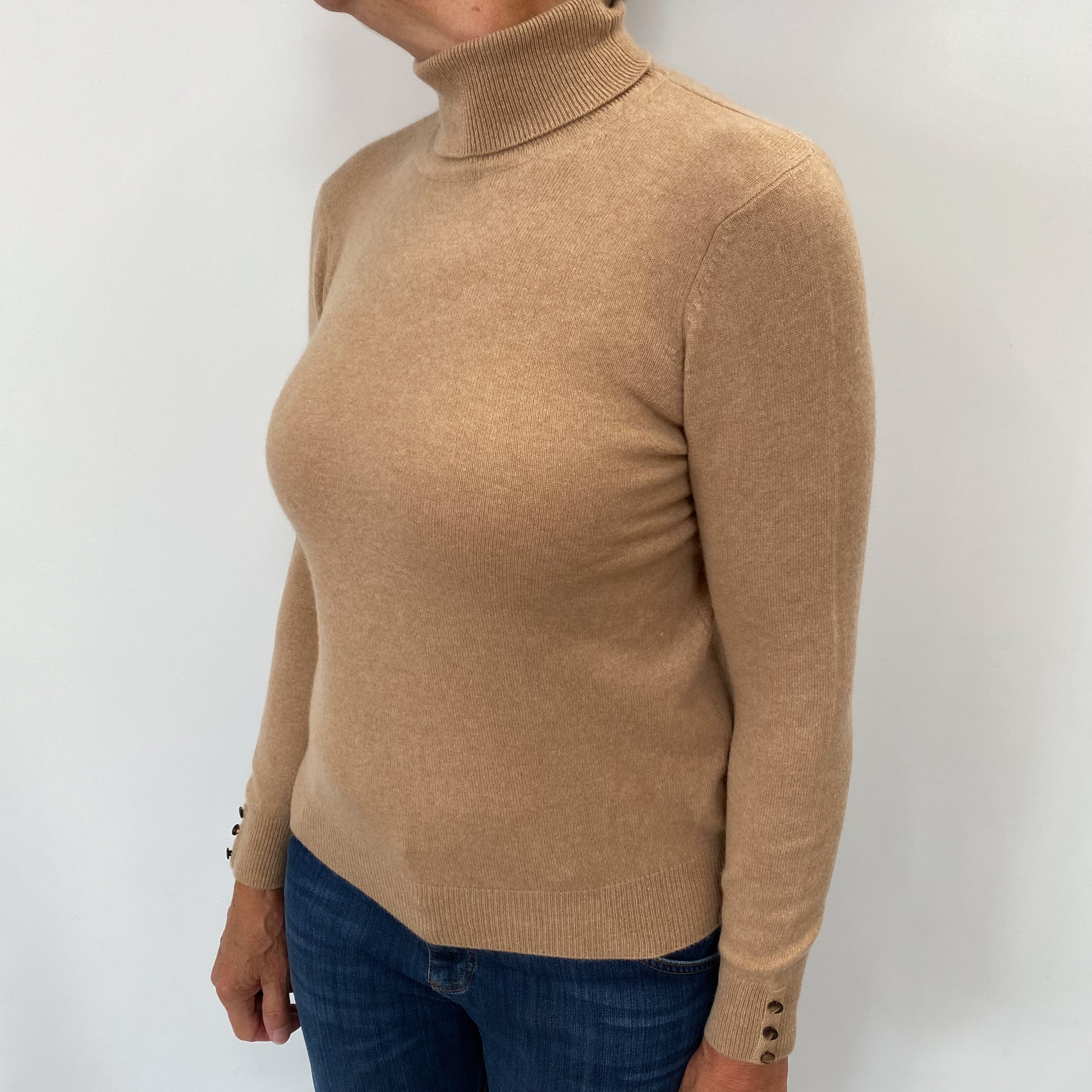 Beige Cashmere Polo Neck Jumper Medium