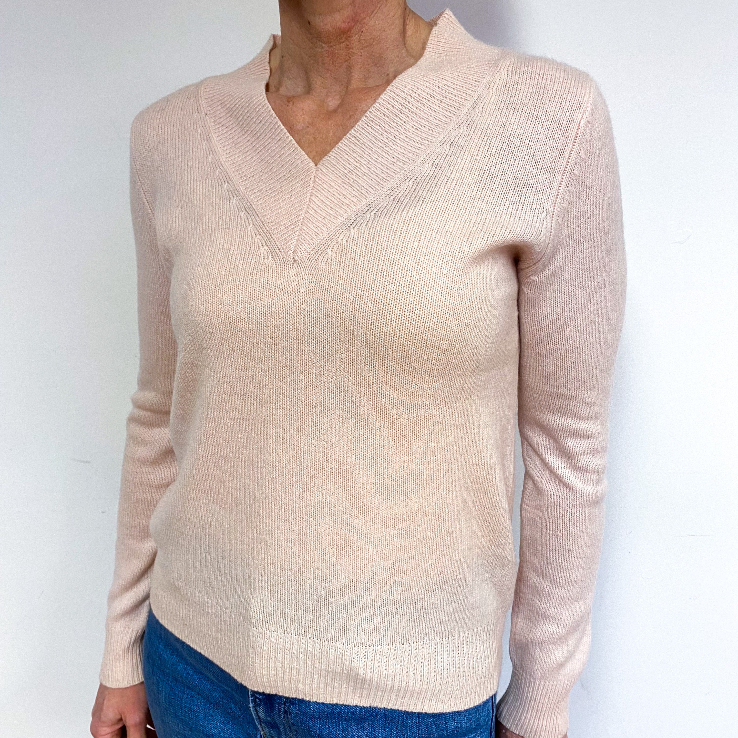 Blush Pink Cashmere V-Neck Jumper Medium
