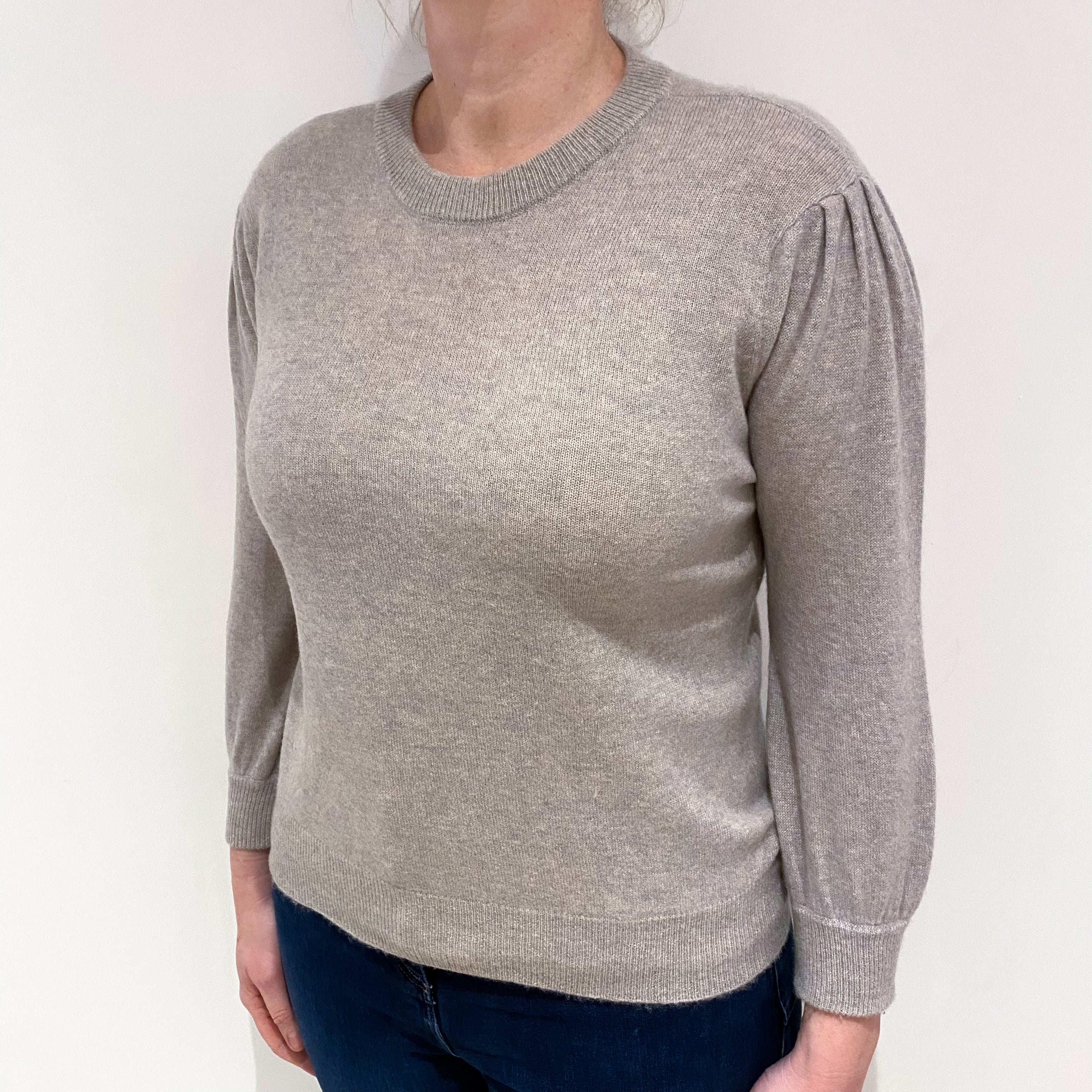 Fawn Cashmere Ruched Shoulder Crew Neck Jumper Large Petite
