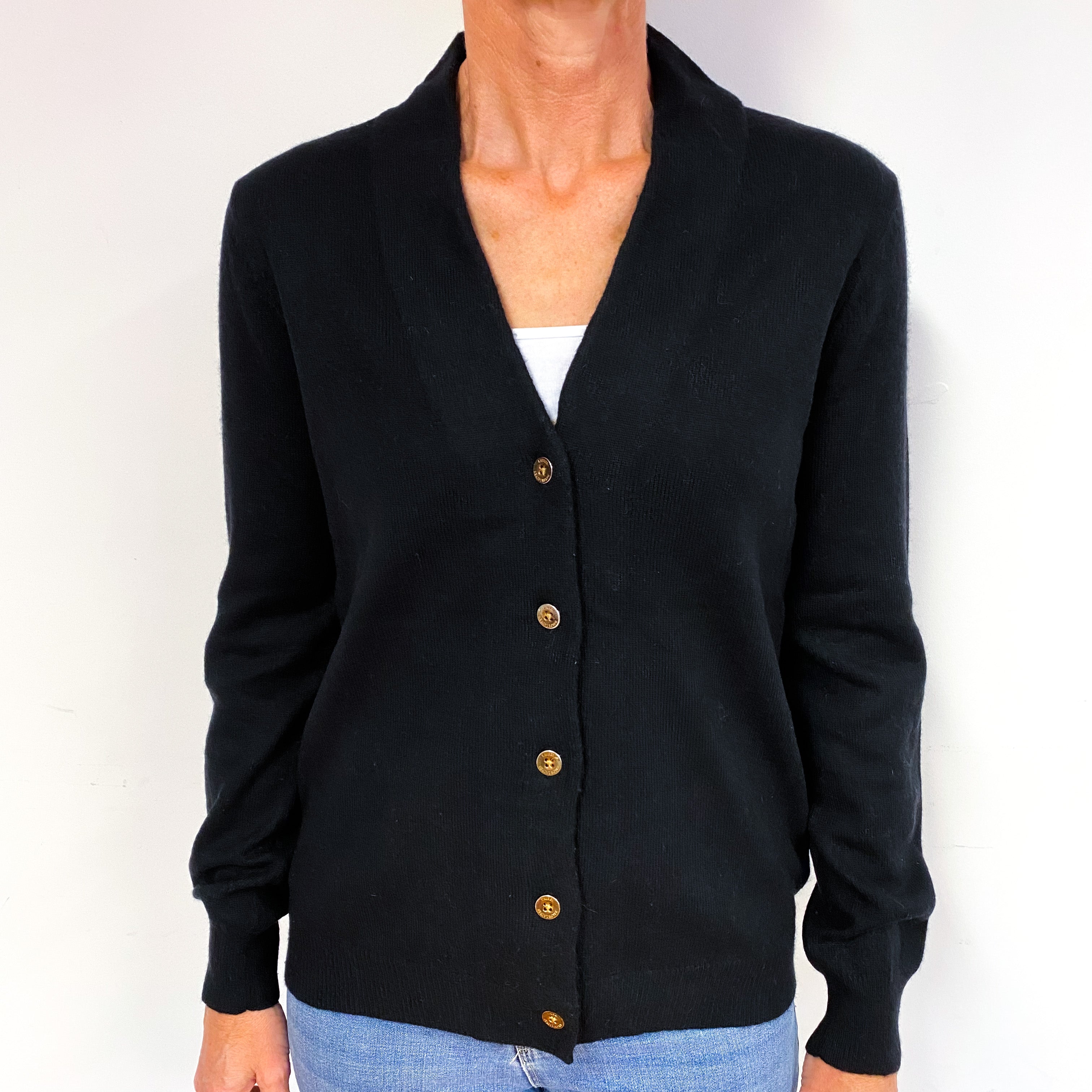 Ralph Lauren Black Cashmere Collared Cardigan Medium