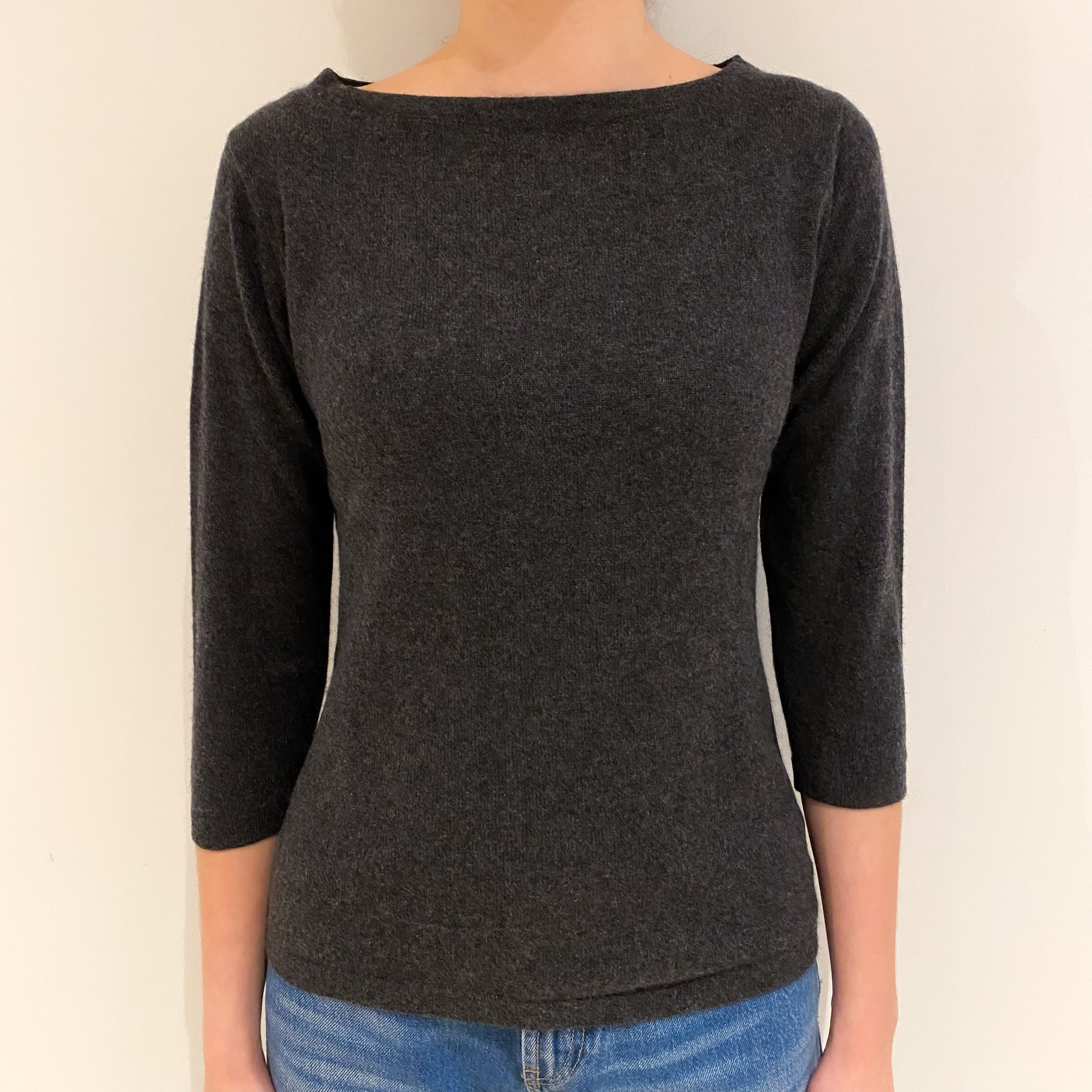 Charcoal Grey Cashmere Slash Neck Jumper Extra Small