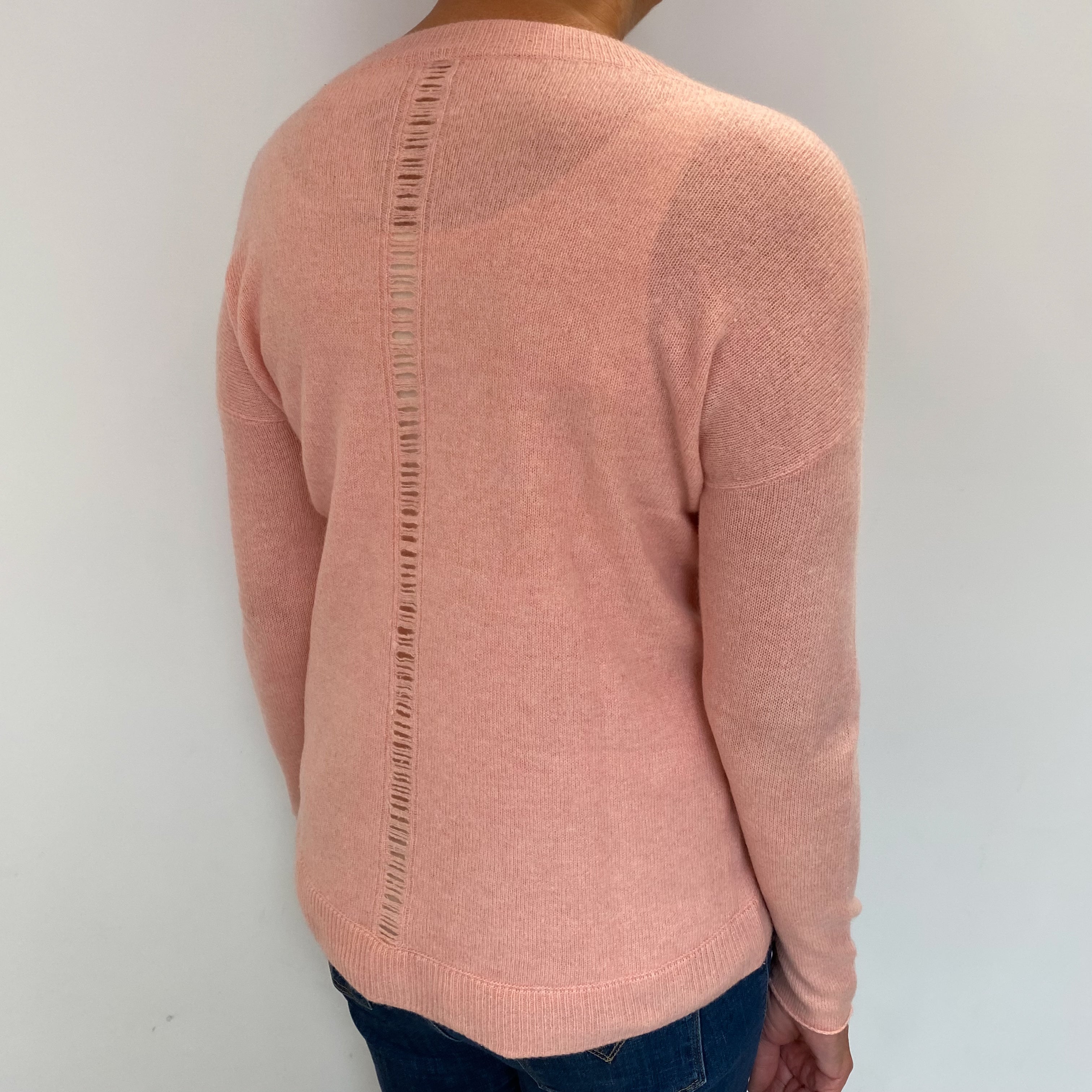 Muted Coral Pink Cashmere V Neck Jumper Medium