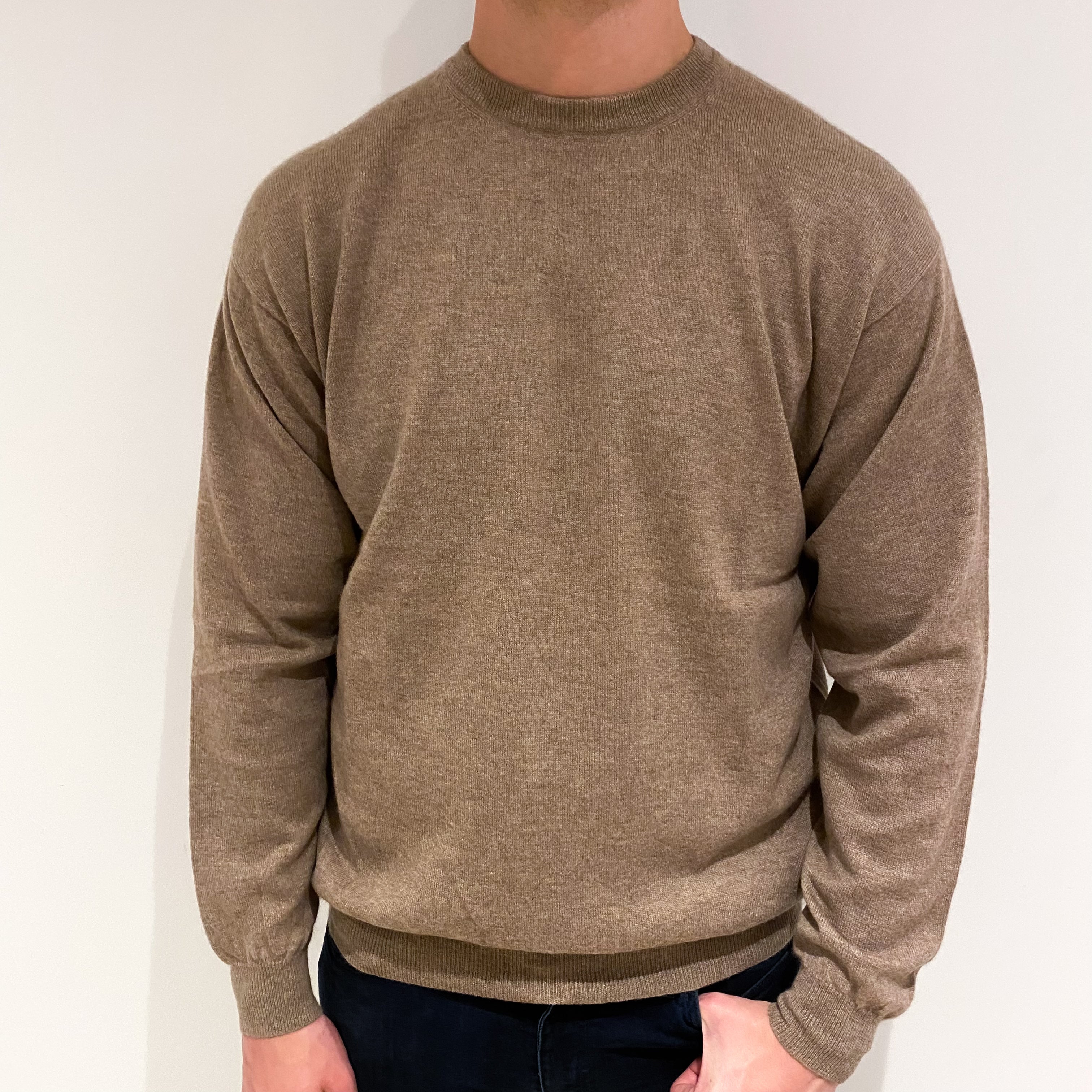 Men's Fudge Brown Cashmere Crew Neck Jumper XL