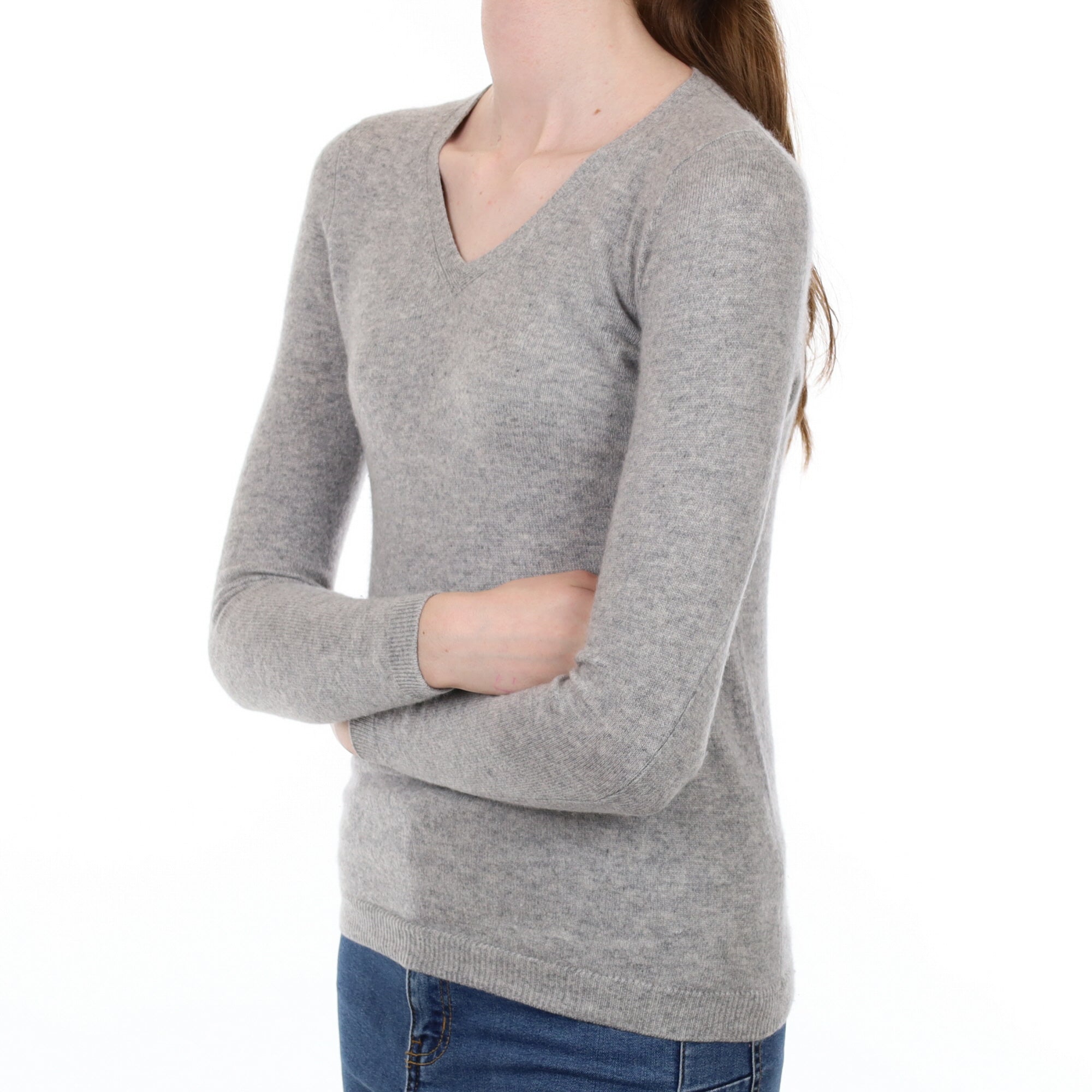 Smoke Grey Cashmere V Neck Jumper Extra Small
