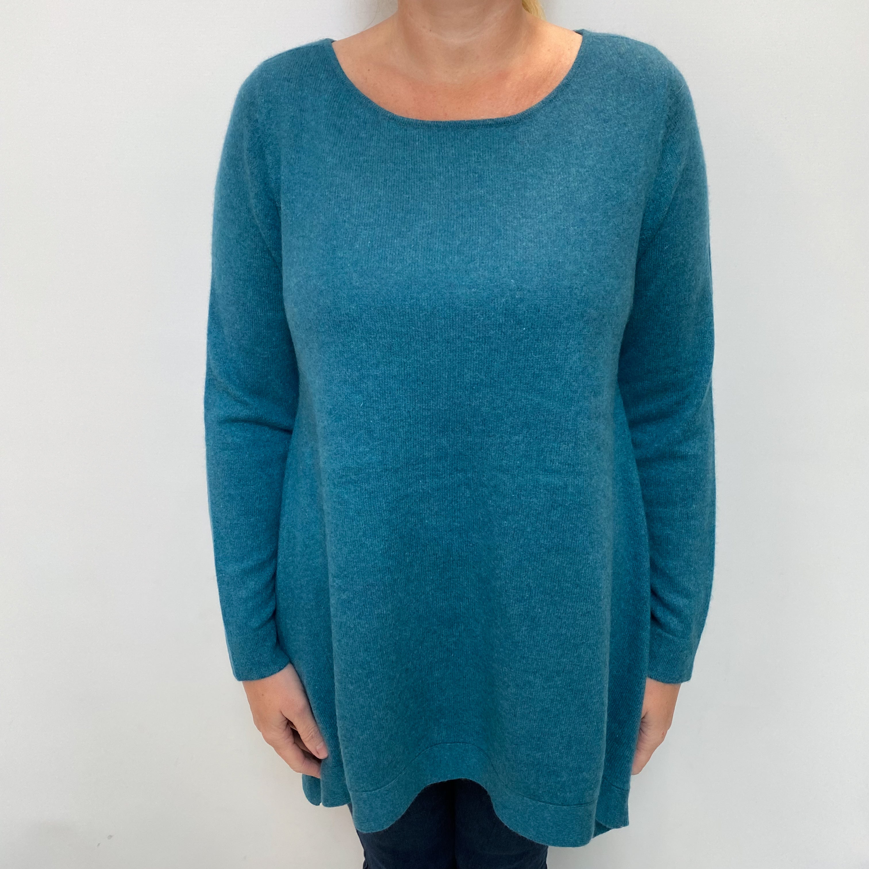 Ocean Green Cashmere Asymmetric Crew Neck Jumper Large