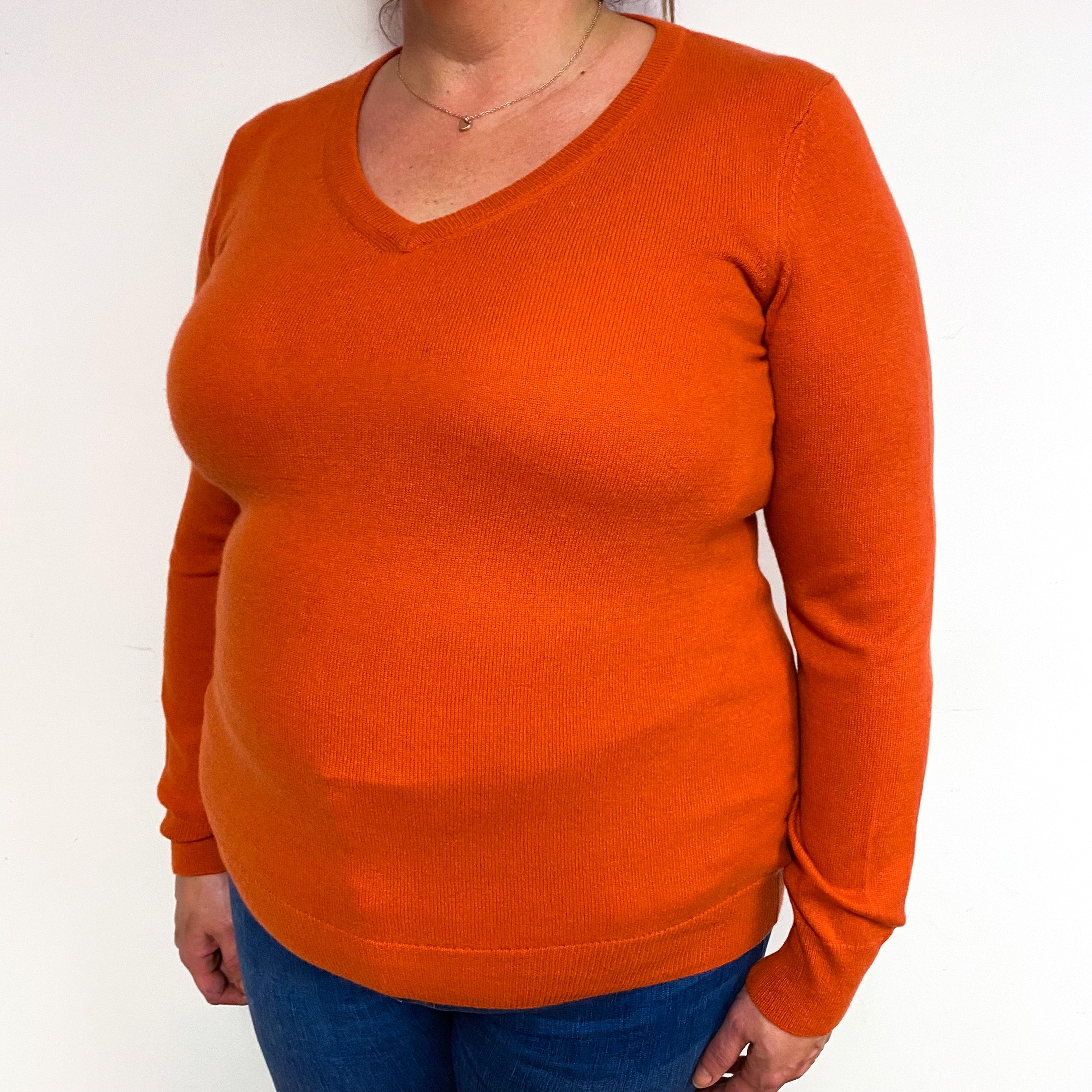 Sienna Orange Cashmere V-Neck Jumper Extra Large