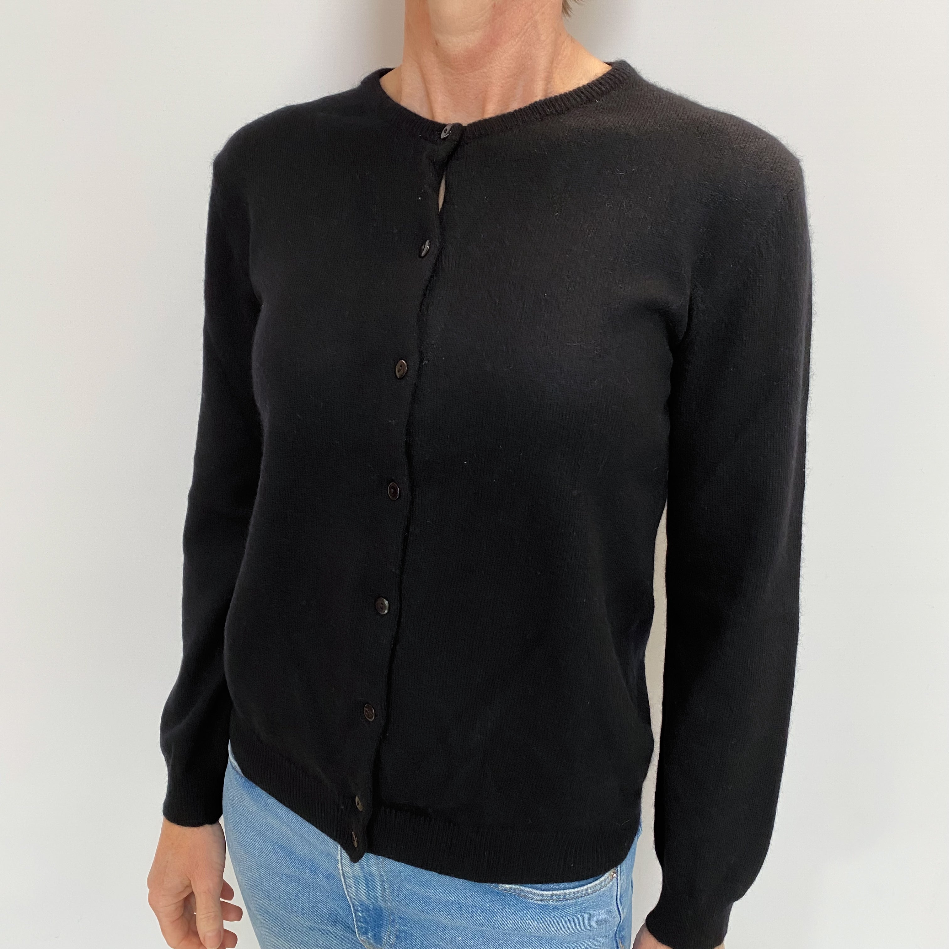 Black Cashmere Crew Neck Cardigan Small