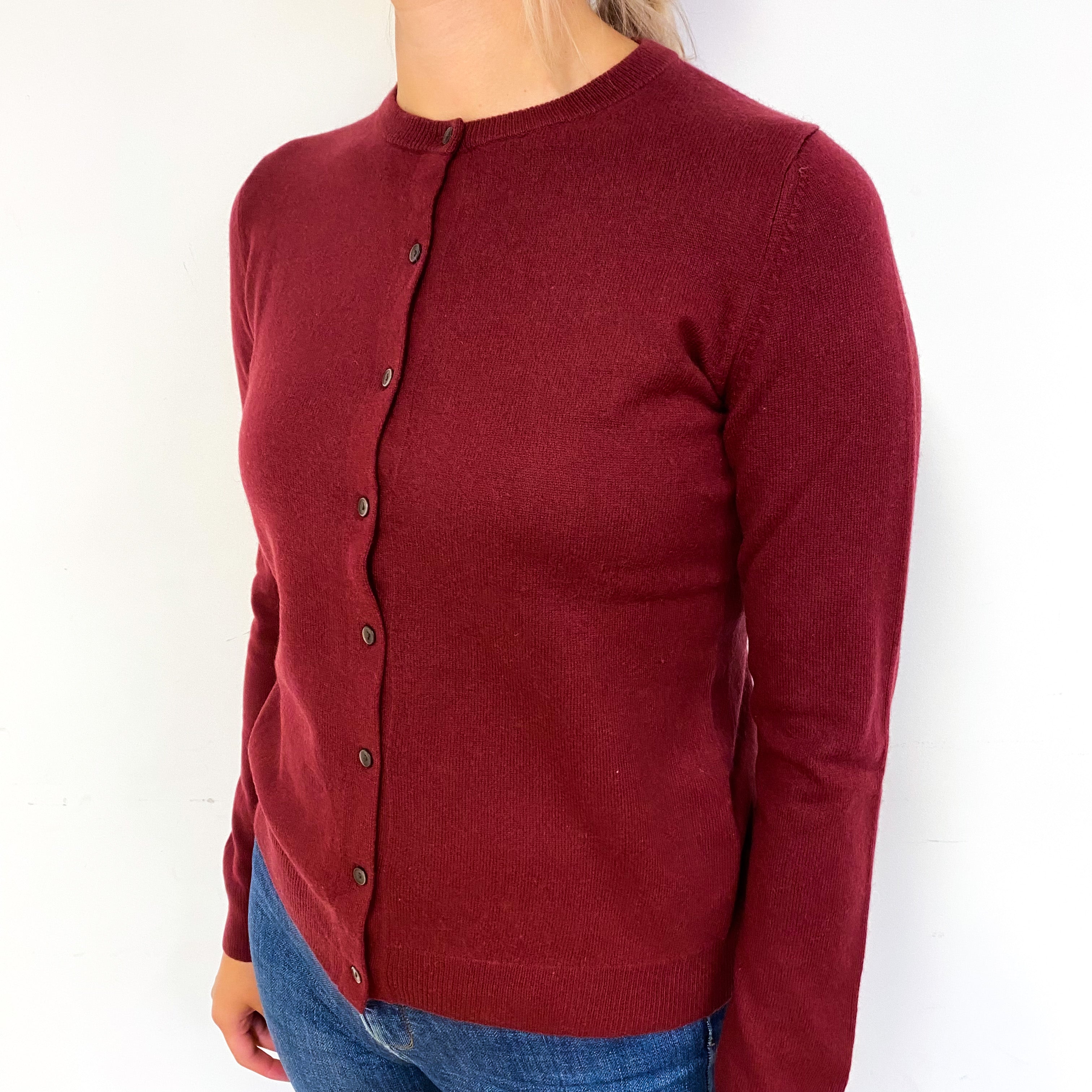 Maroon Red Cashmere Crew Neck Cardigan Small