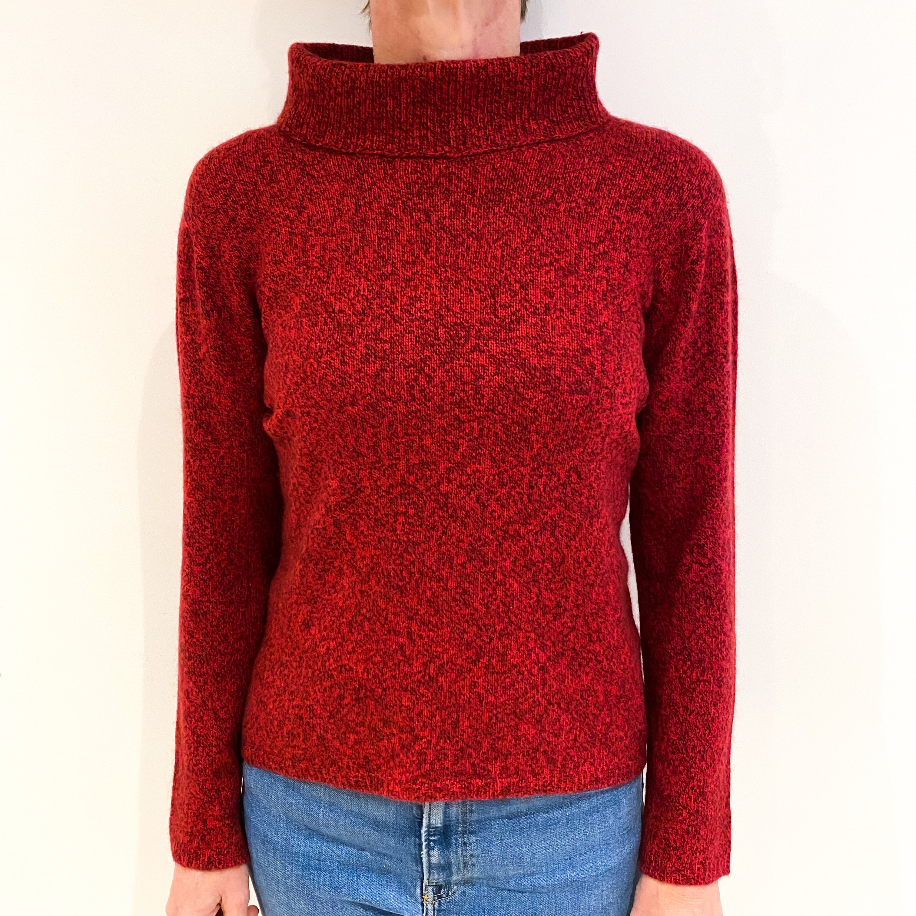 Cardinal Red Marl Cashmere Polo Neck Jumper Small