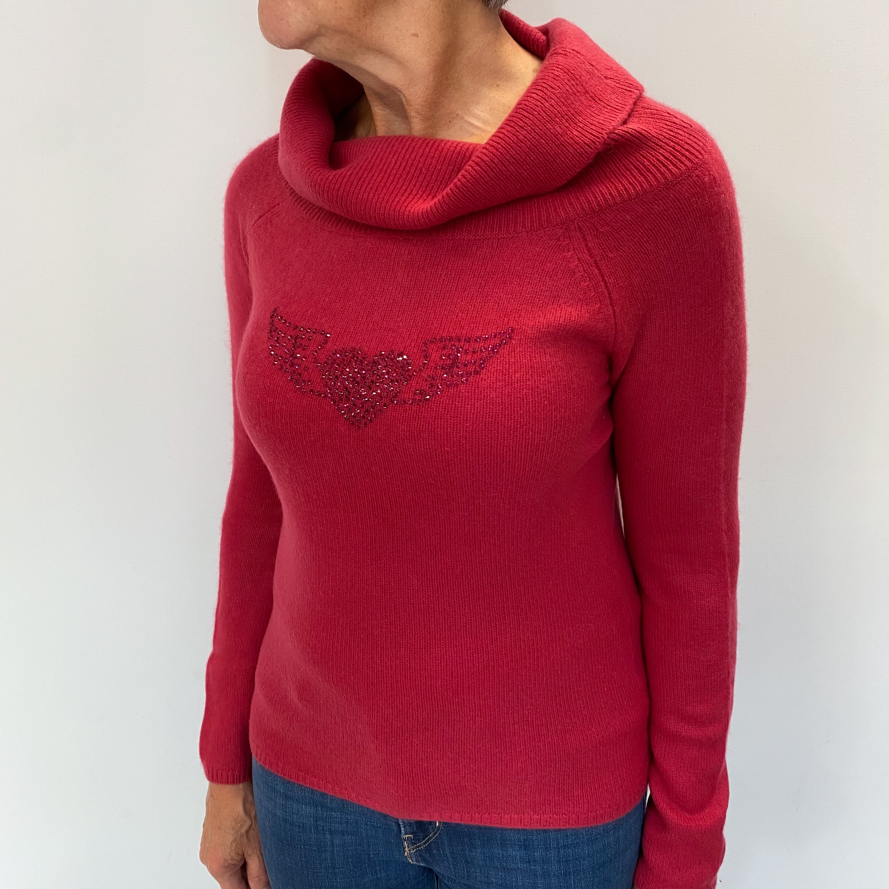Cranberry Red Cashmere Cowl Neck Jumper Medium