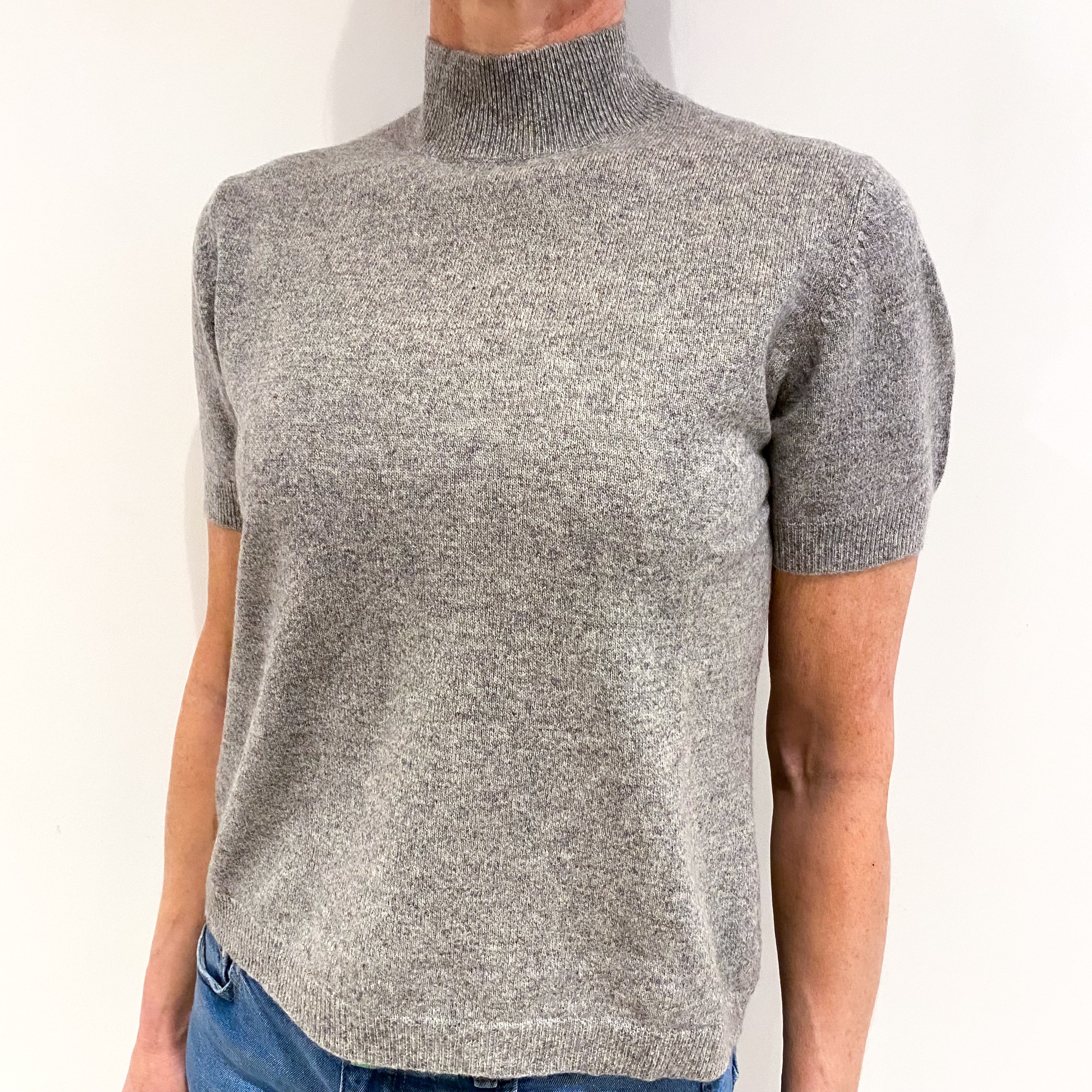 Smoke Grey Cashmere Short Sleeved Turtle Neck Jumper Small