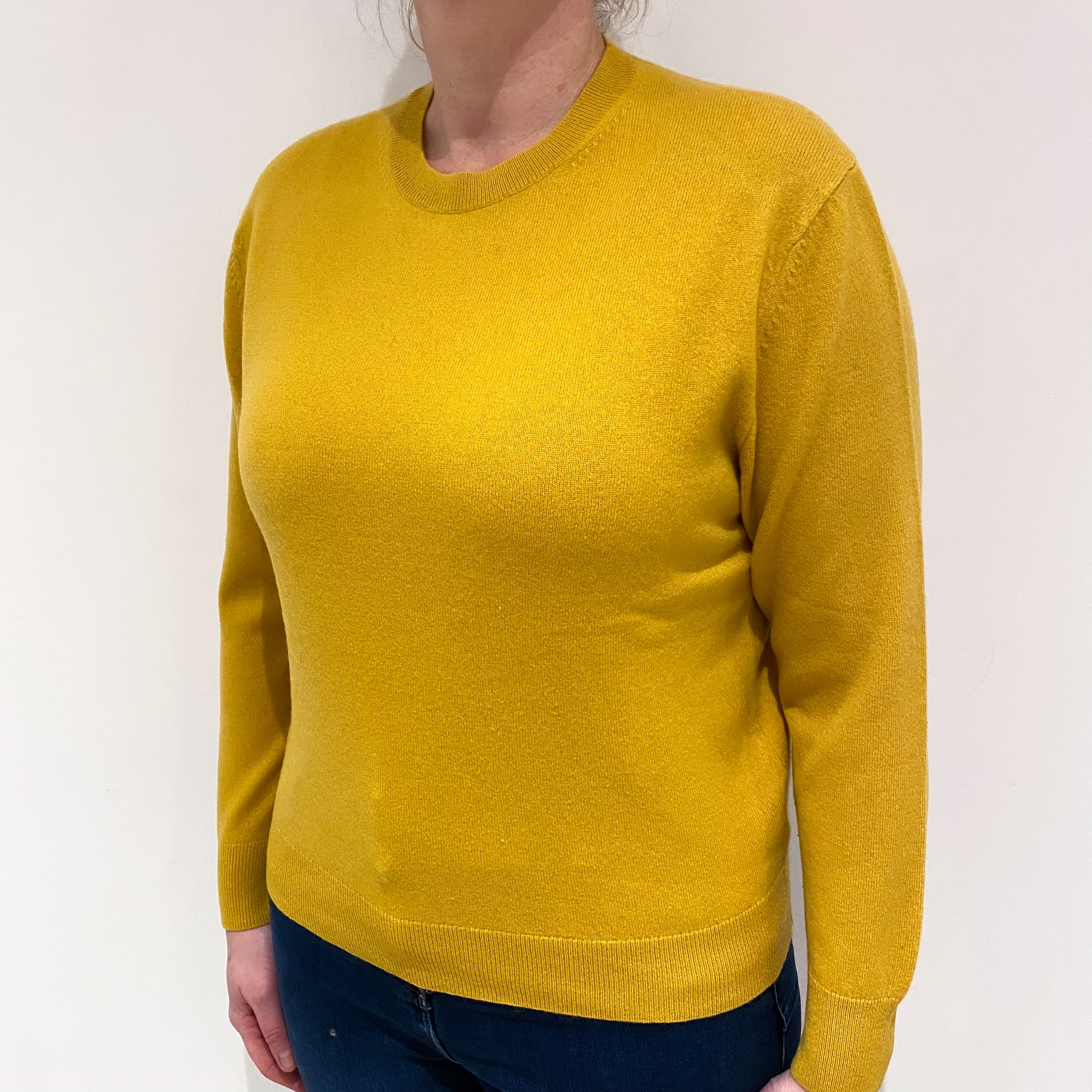 Mustard Yellow Cashmere Crew Neck Jumper Large