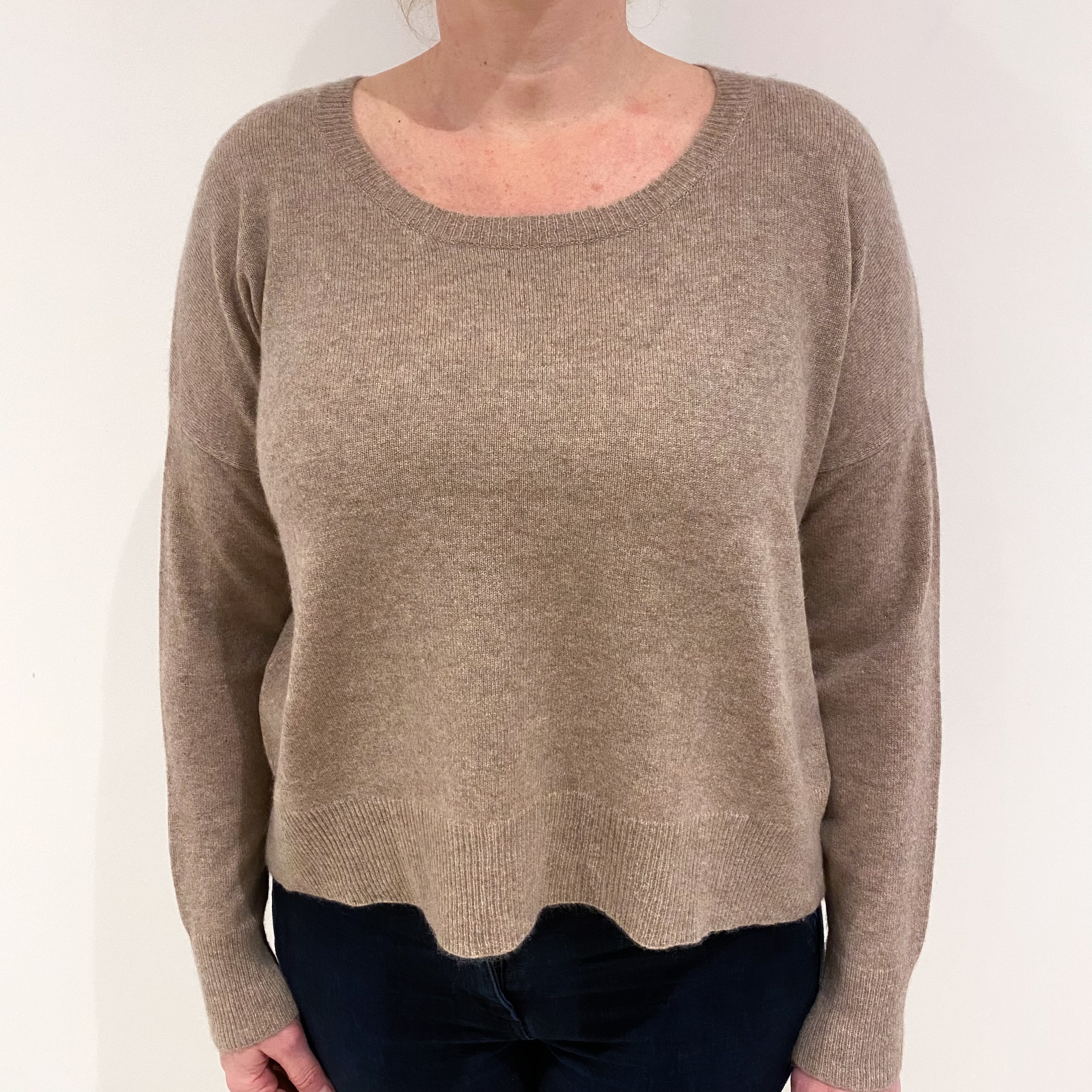 Biscuit Brown Cashmere Slouchy Crew Neck Jumper Large