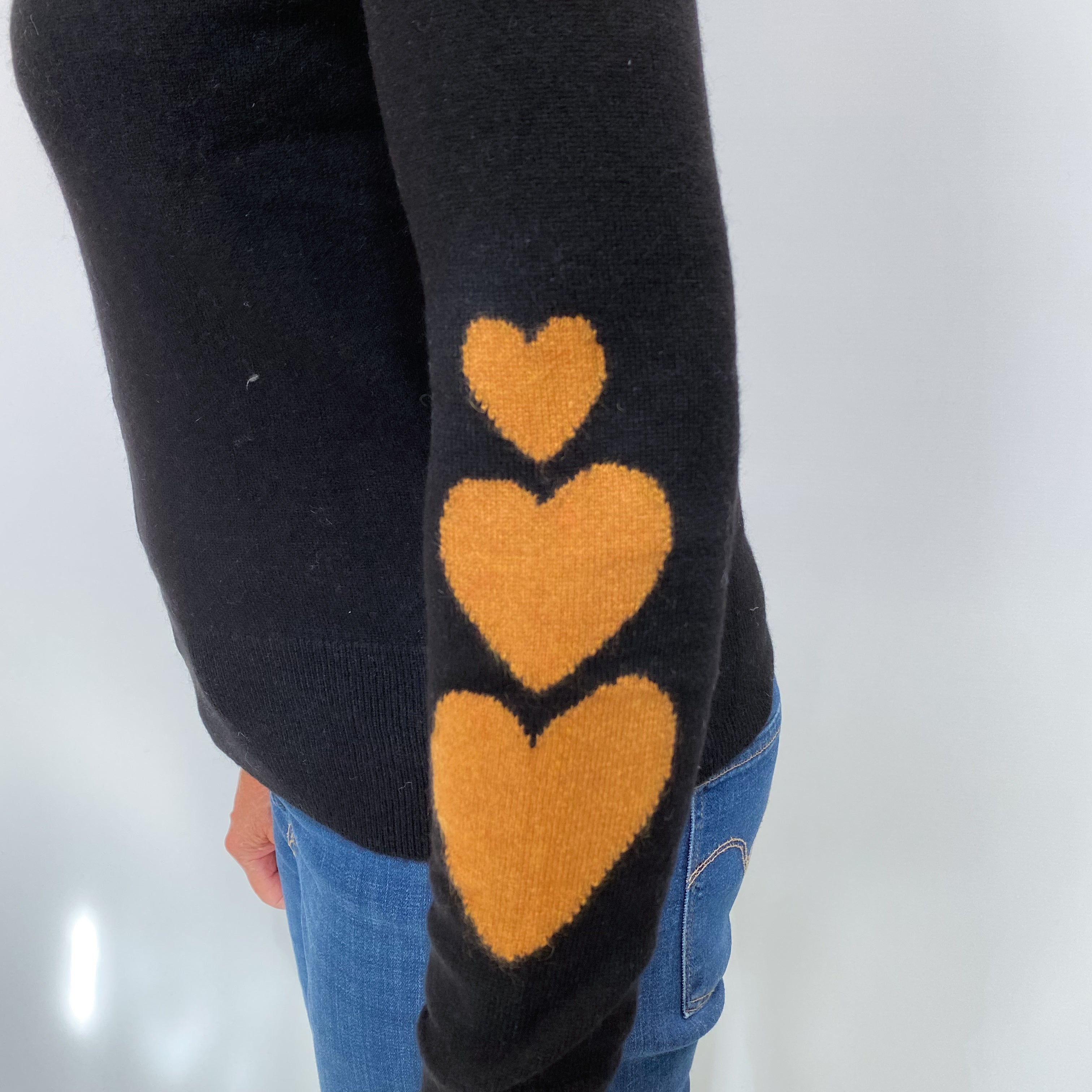 Black Heart Sleeve Cashmere Crew Neck Jumper Medium