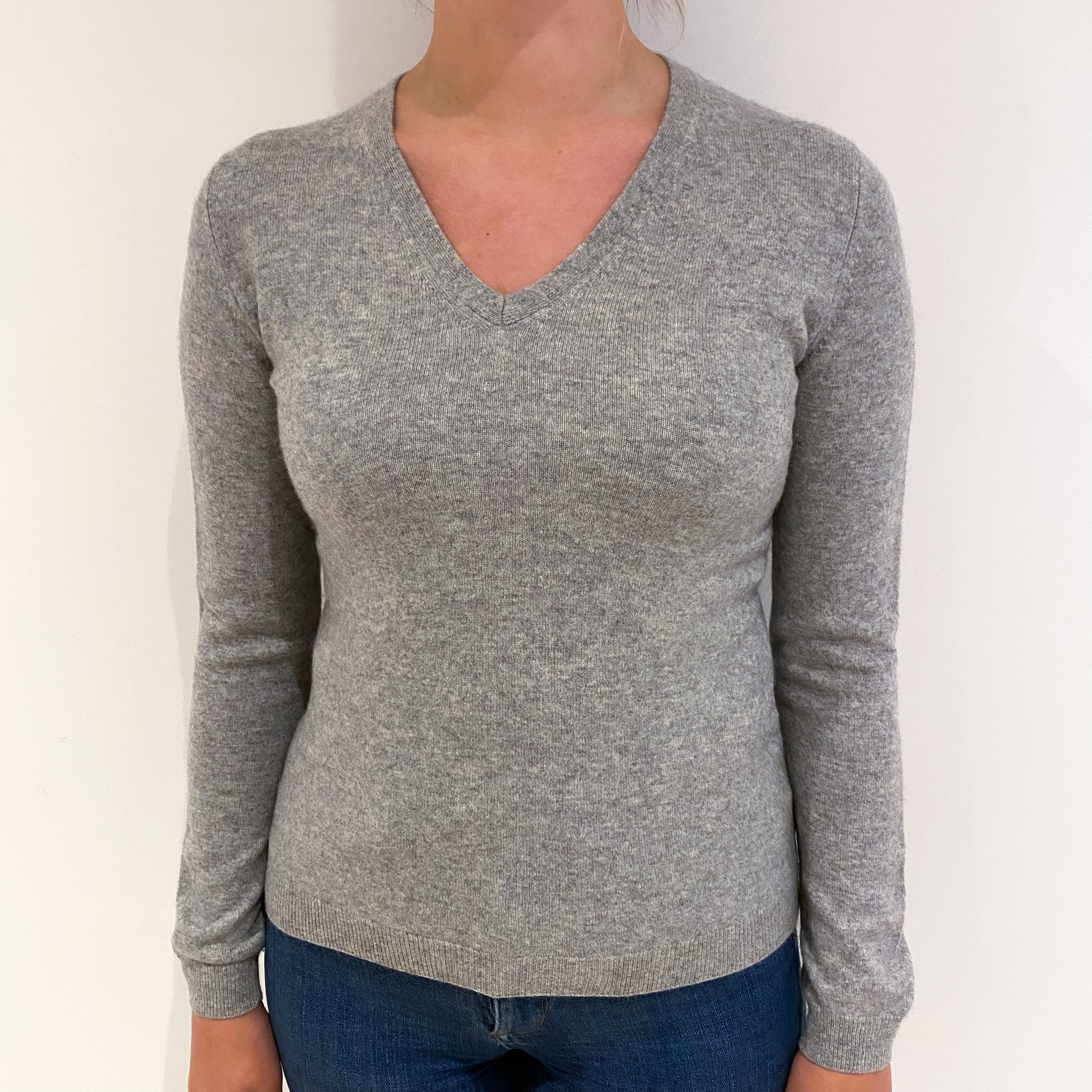 Smoke Grey Cashmere V Neck Jumper Small