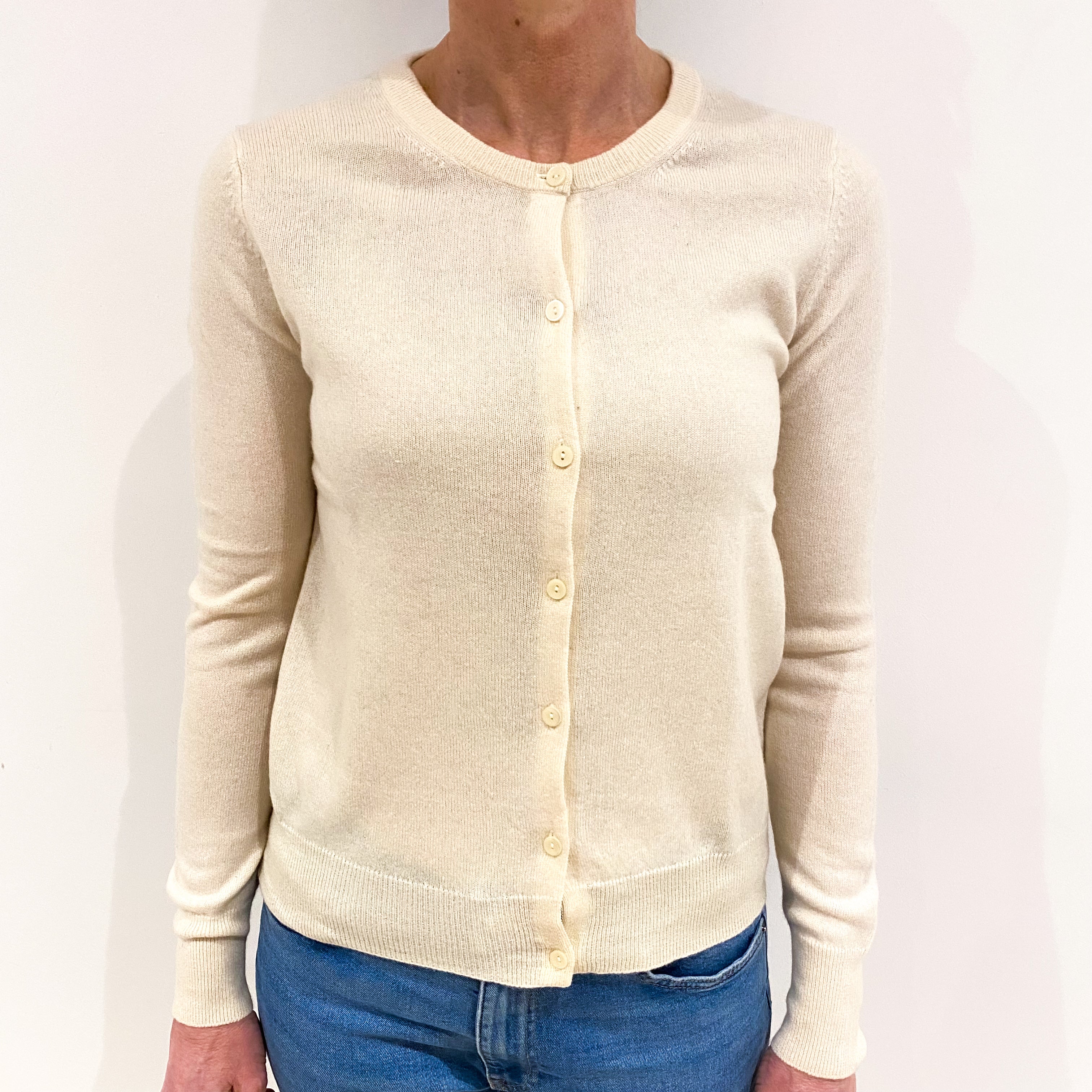 Vanilla Cream Cashmere Crew Neck Cardigan Small