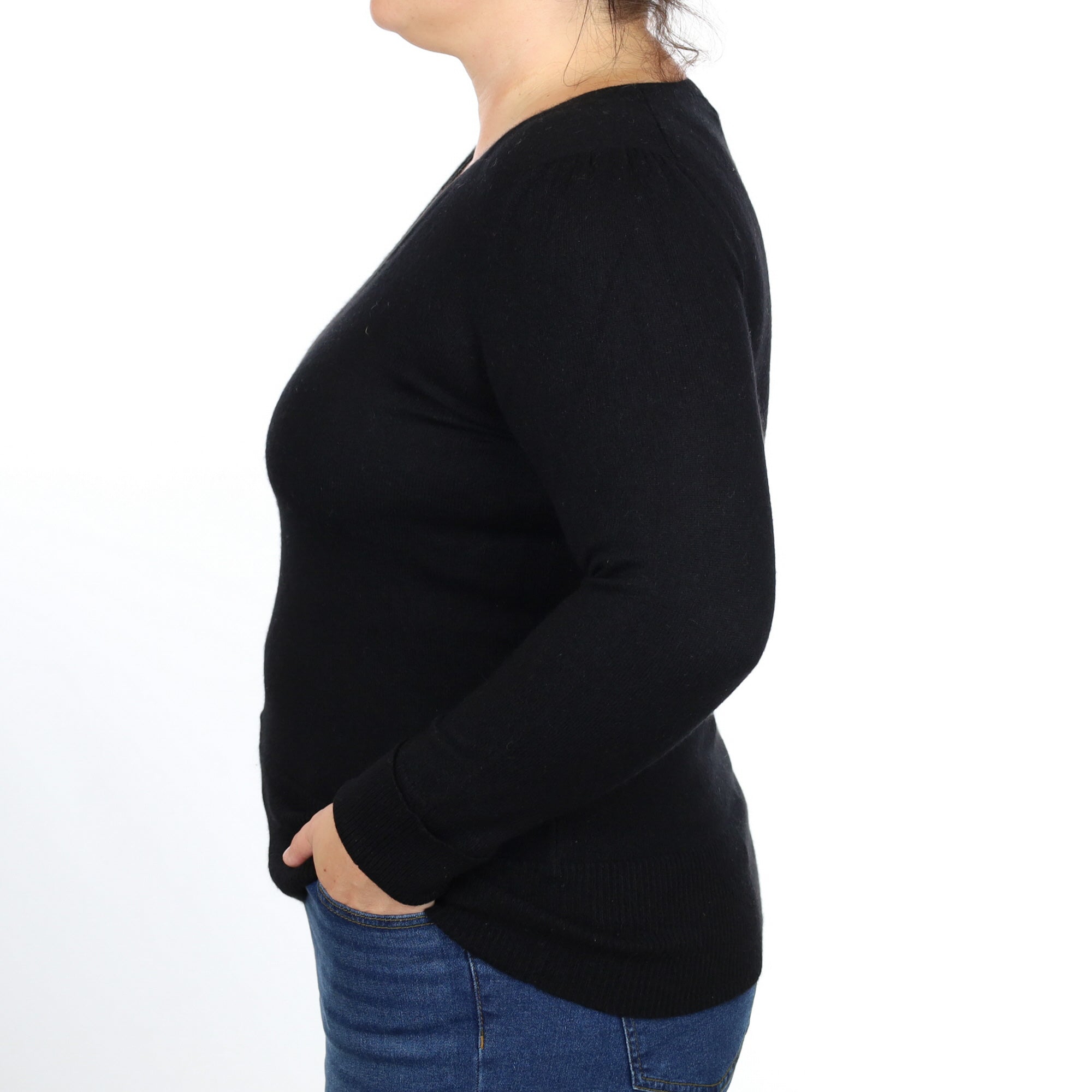 Black Cashmere V Neck Jumper Large