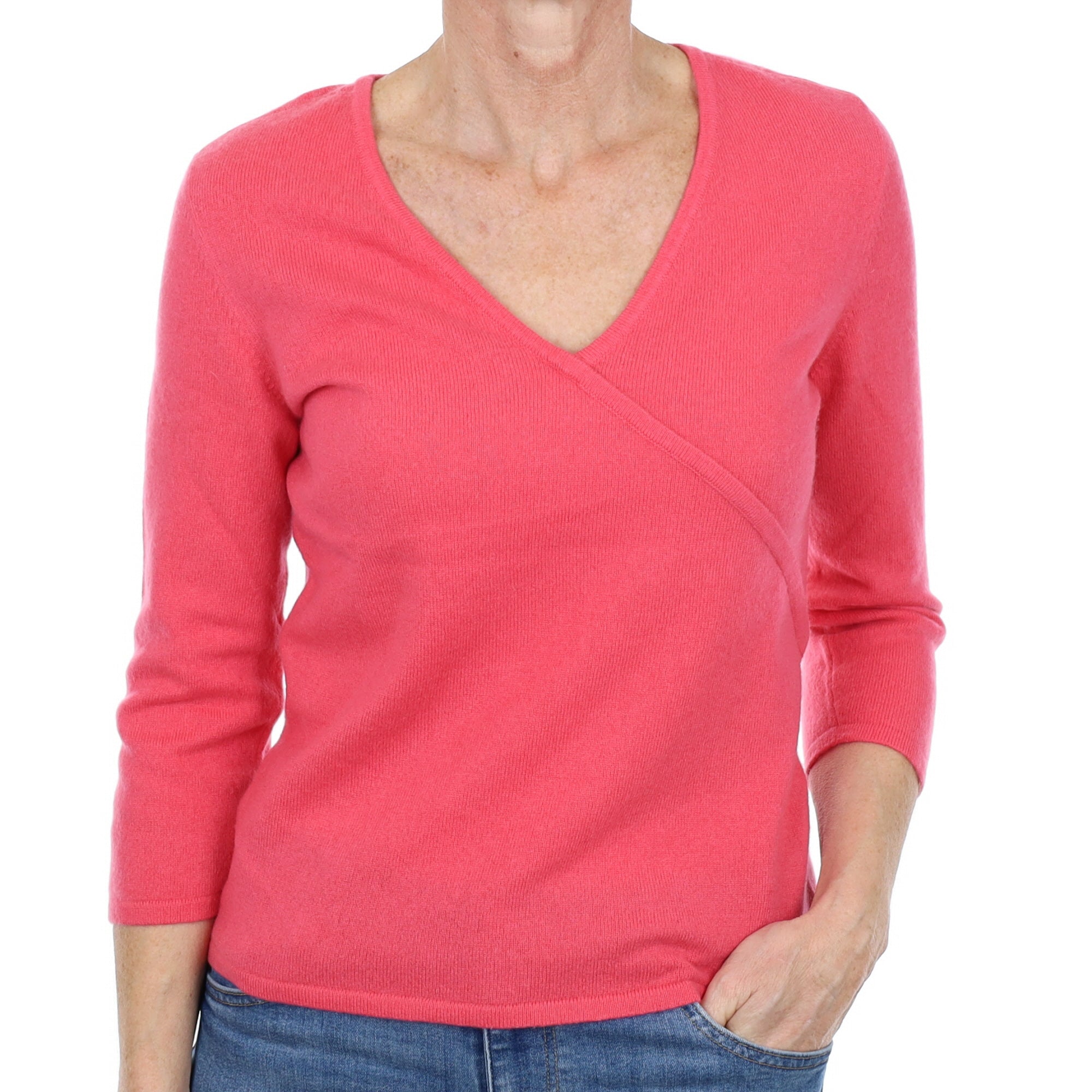Cranberry Pink Cashmere Crossover V Neck Jumper Small