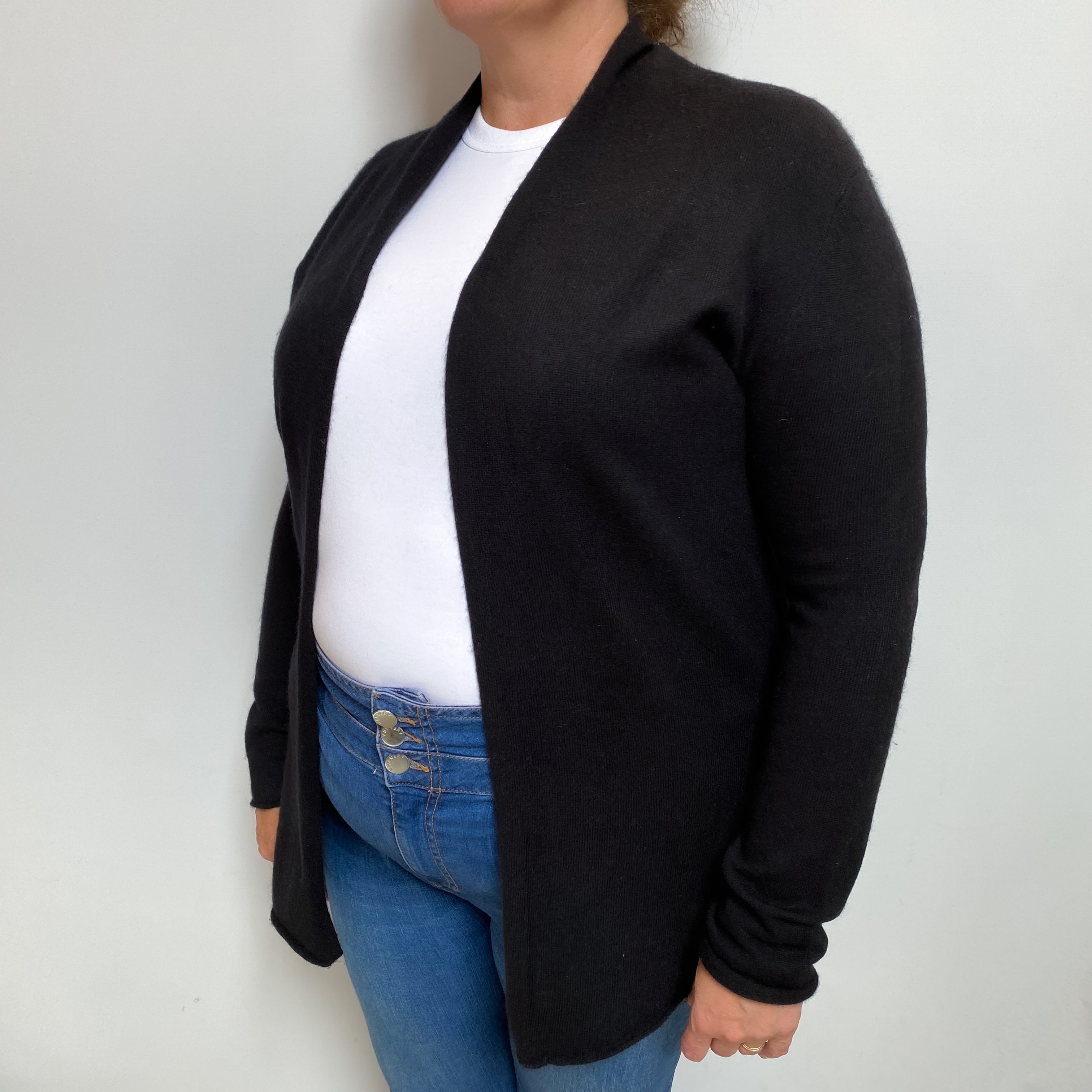Nieman Marcus Black Cashmere Edge To Edge Cardigan Extra Large