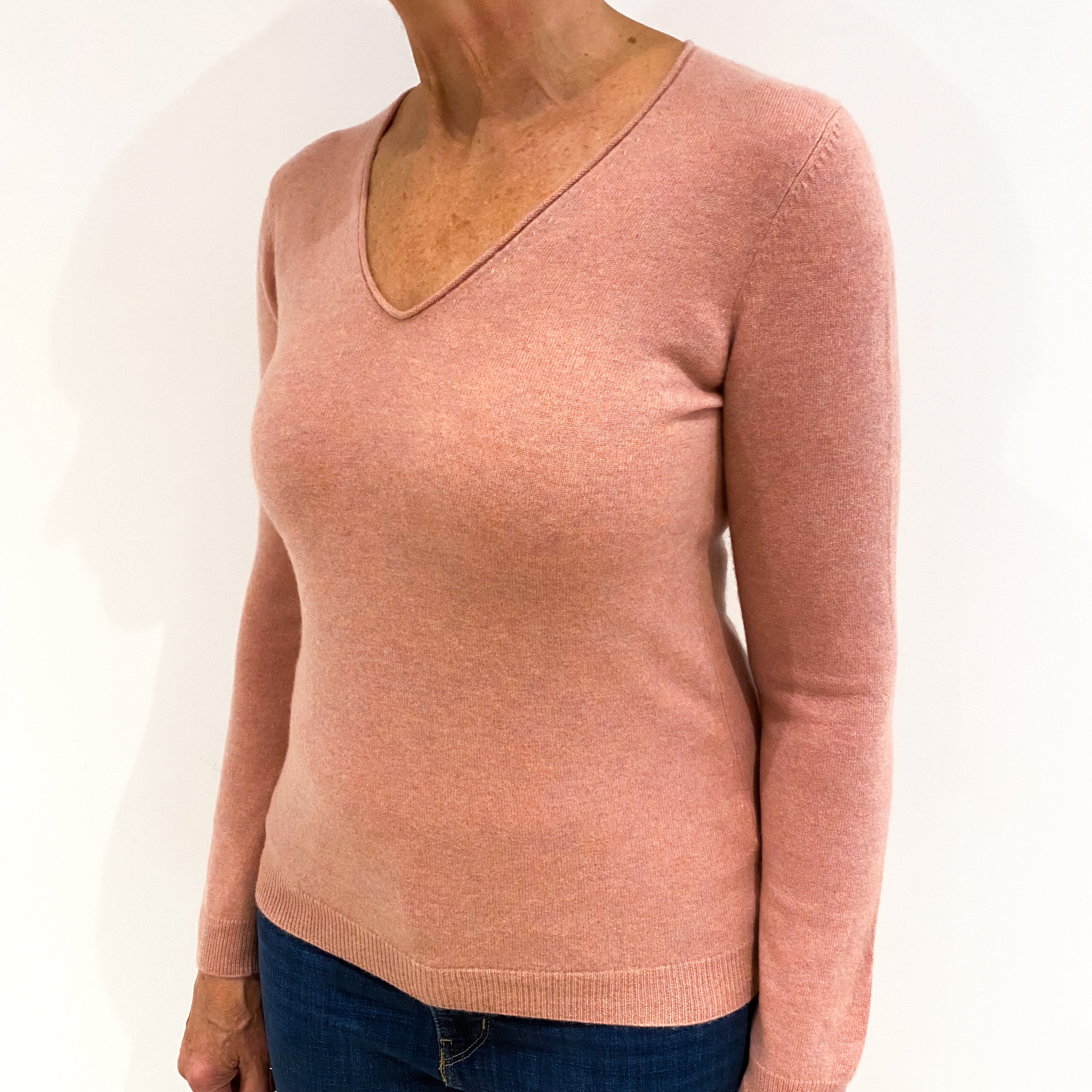 Repeat Salmon Pink Cashmere V-Neck Jumper Medium