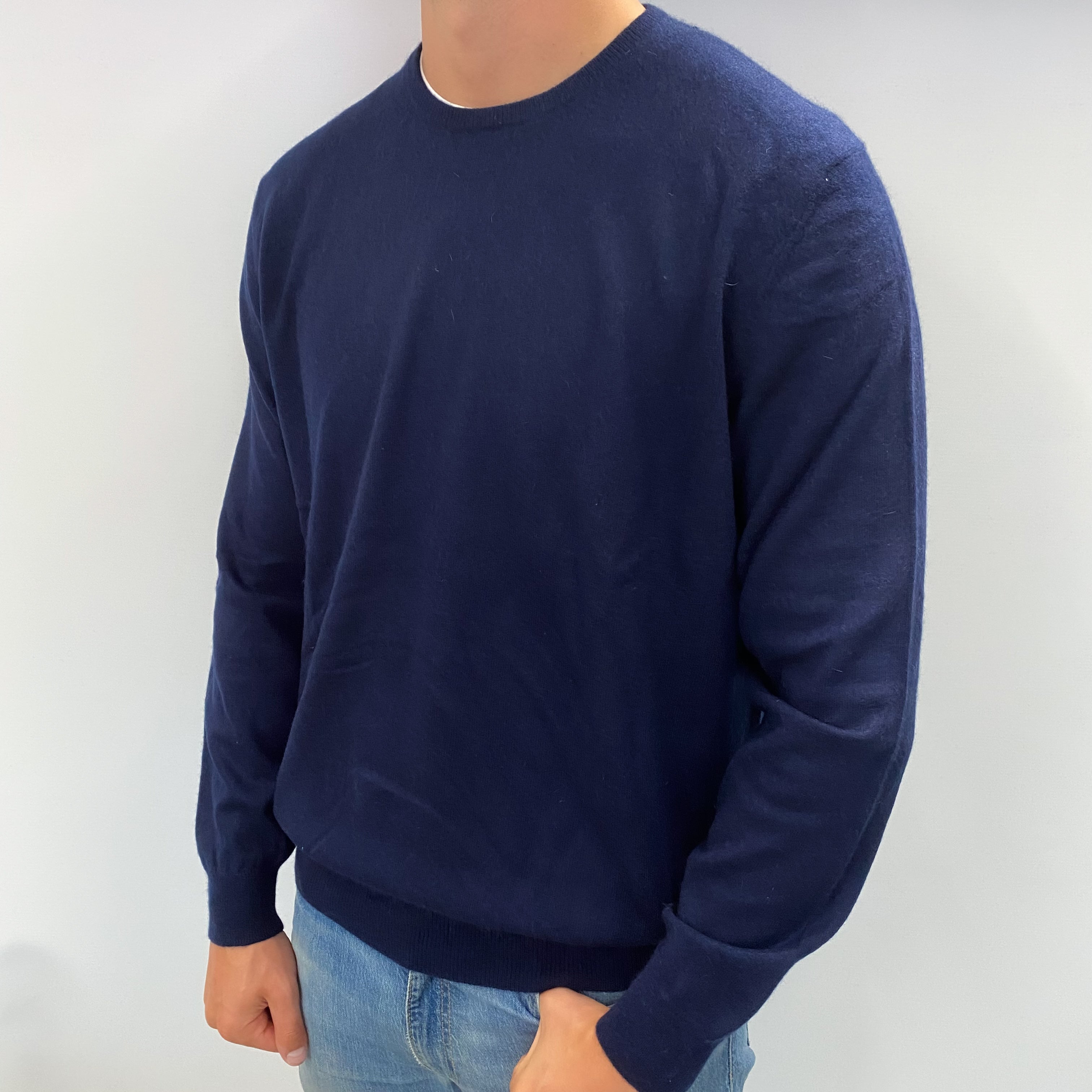 Men's Navy Blue Cashmere Crew Neck Jumper XXL