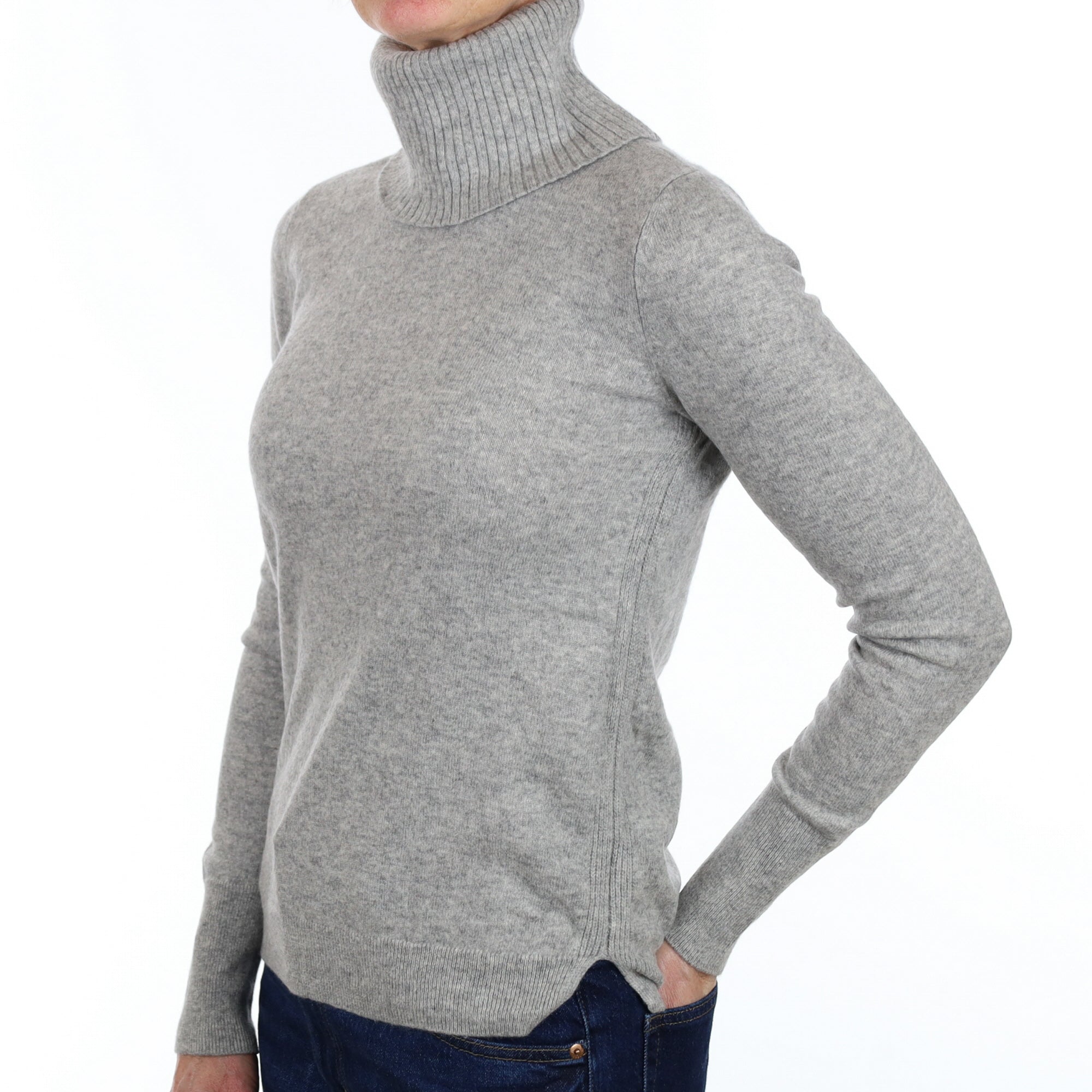 Smoke Grey Cashmere Polo Neck Jumper Small