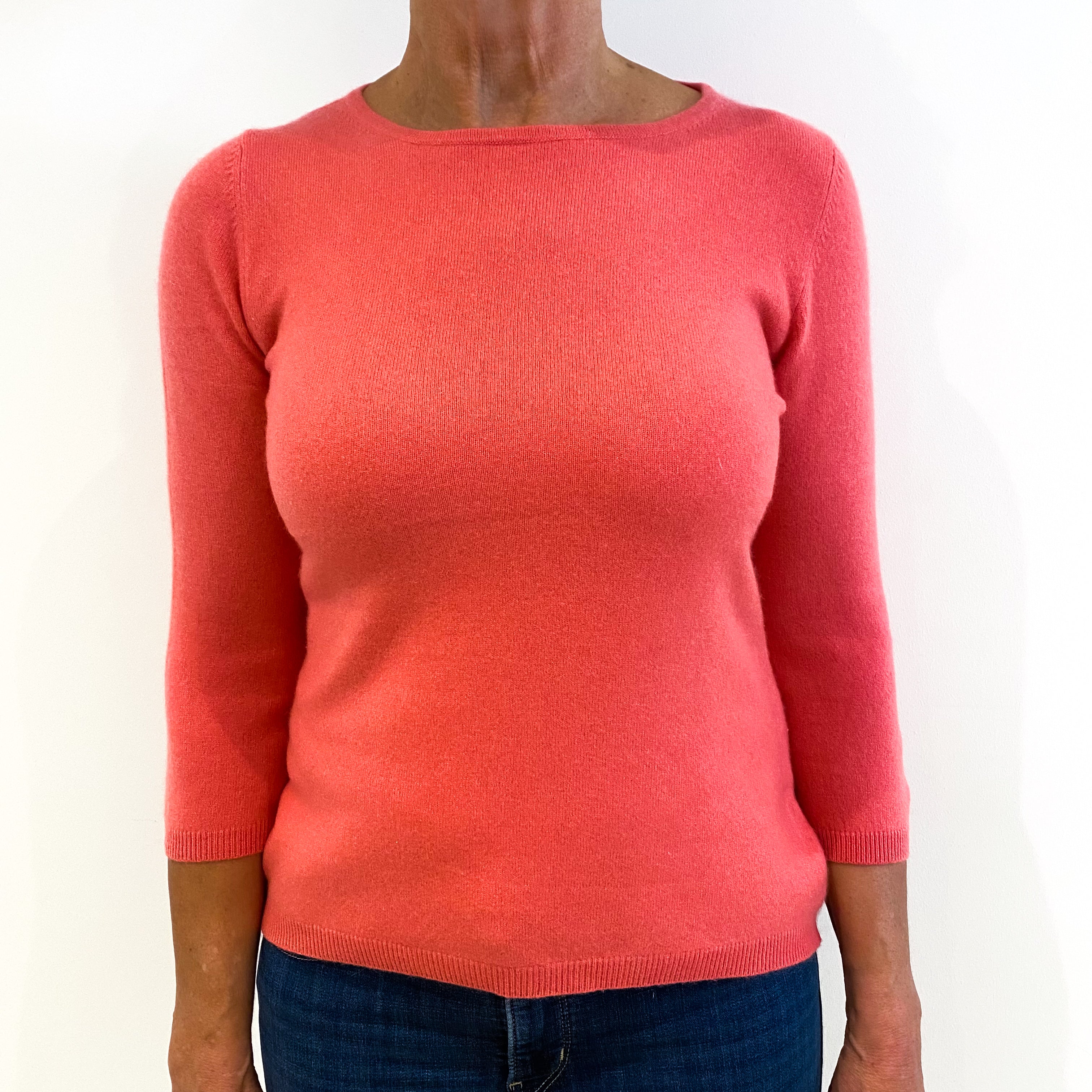 Bright Coral Cashmere Crew Neck Jumper Medium