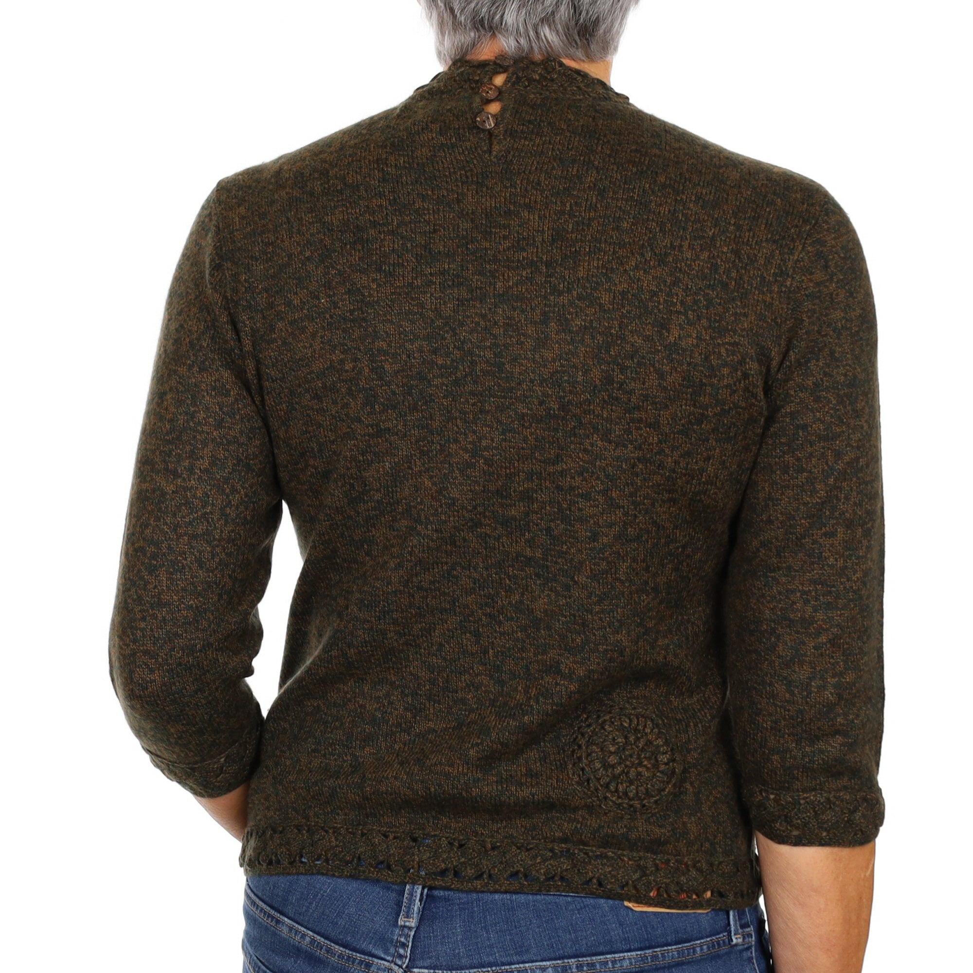 Khaki Green Marl Cashmere Buttoned Turtle Neck Jumper Medium