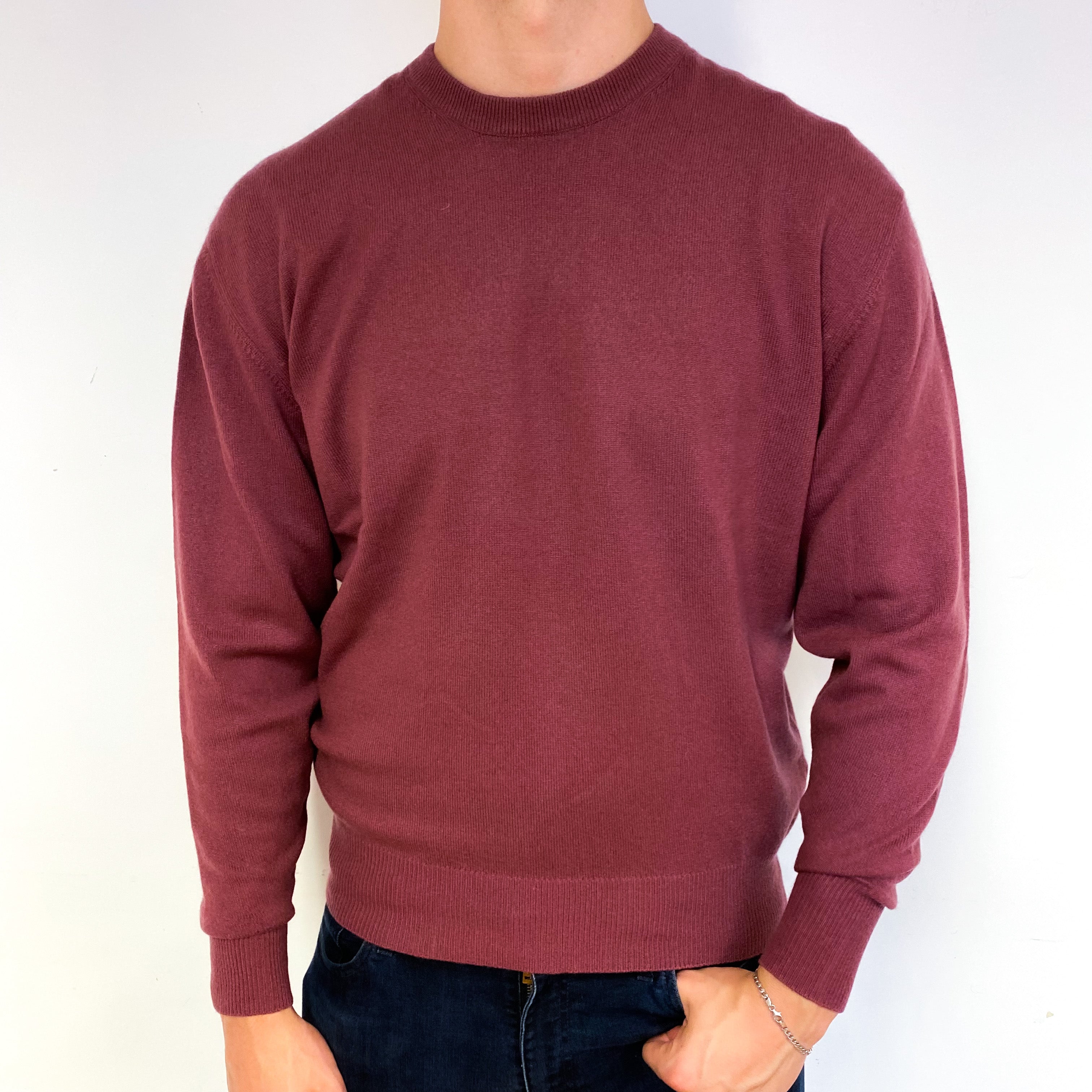 Men's Heather Purple Cashmere Crew Neck Jumper Extra Large