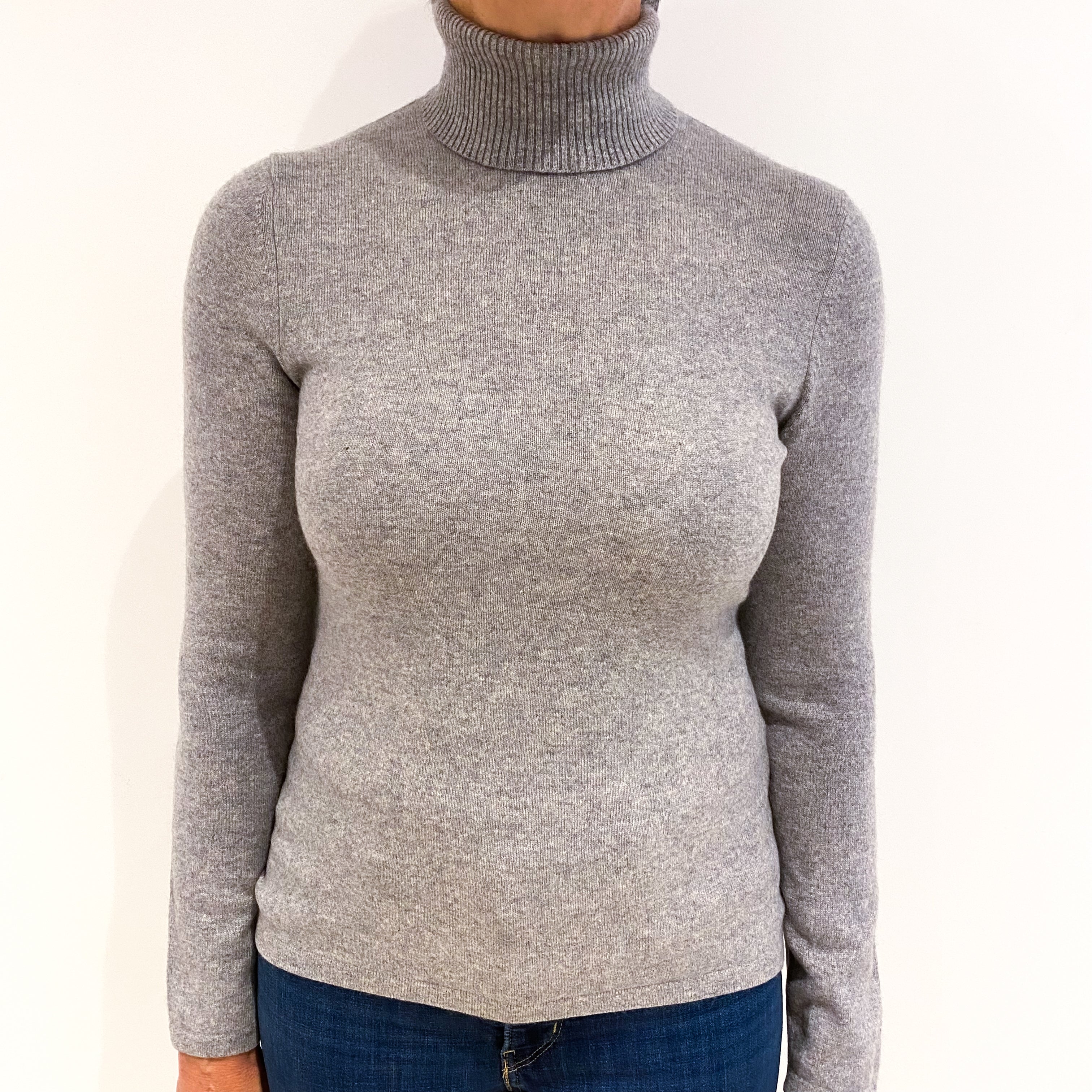 Smoke Grey Cashmere Polo Neck Jumper Medium