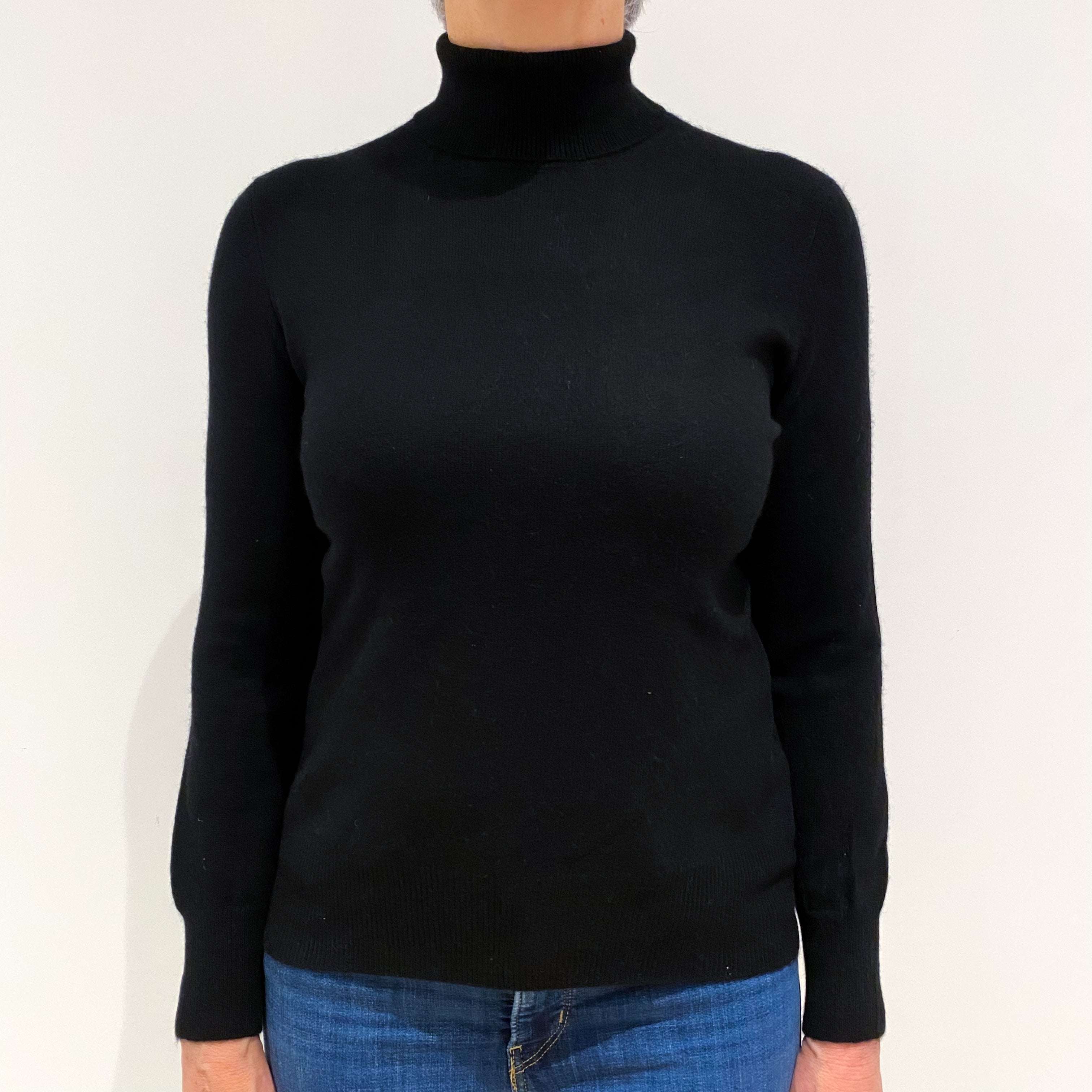 Black Cashmere Polo Neck Jumper Medium