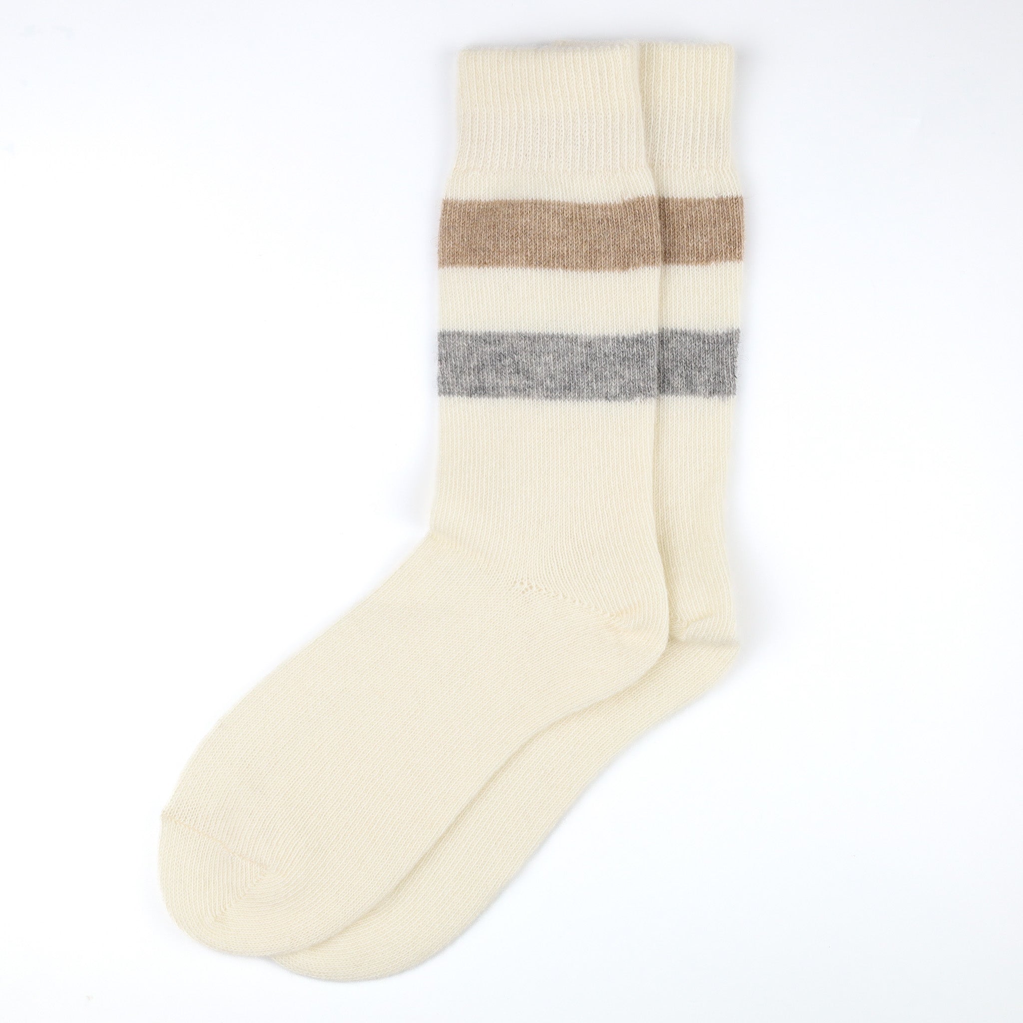 Brand New Scottish Cream Grey & Taupe Stripe Ladies Cashmere Every Day Socks