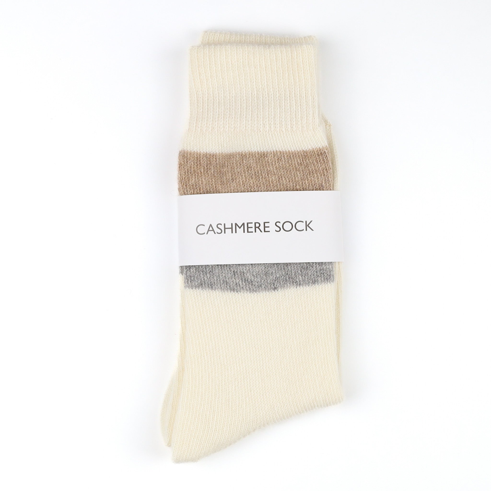 Brand New Scottish Cream Grey & Taupe Stripe Ladies Cashmere Every Day Socks