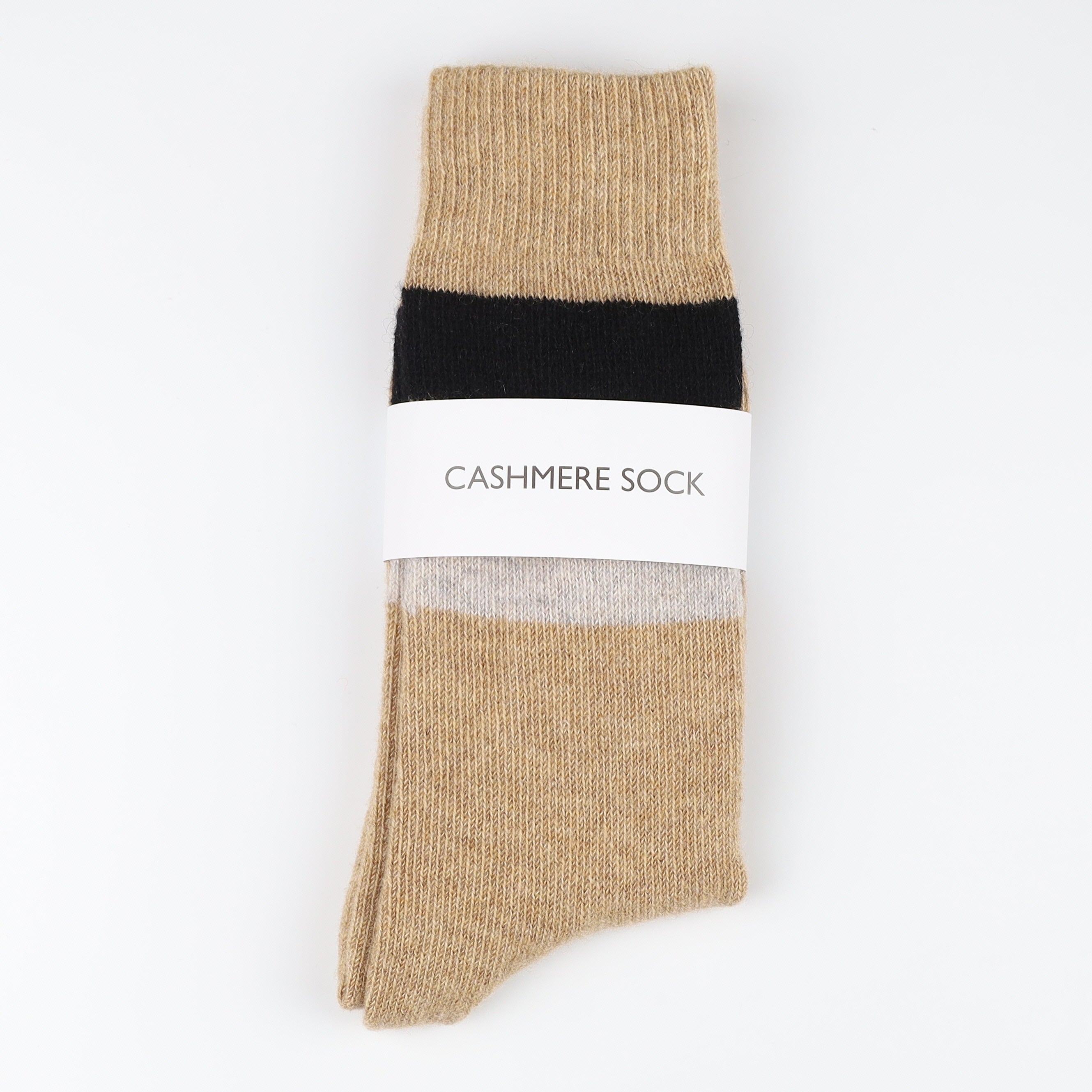 Brand New Scottish Taupe Grey & Black Stripe Ladies Cashmere Every Day Socks